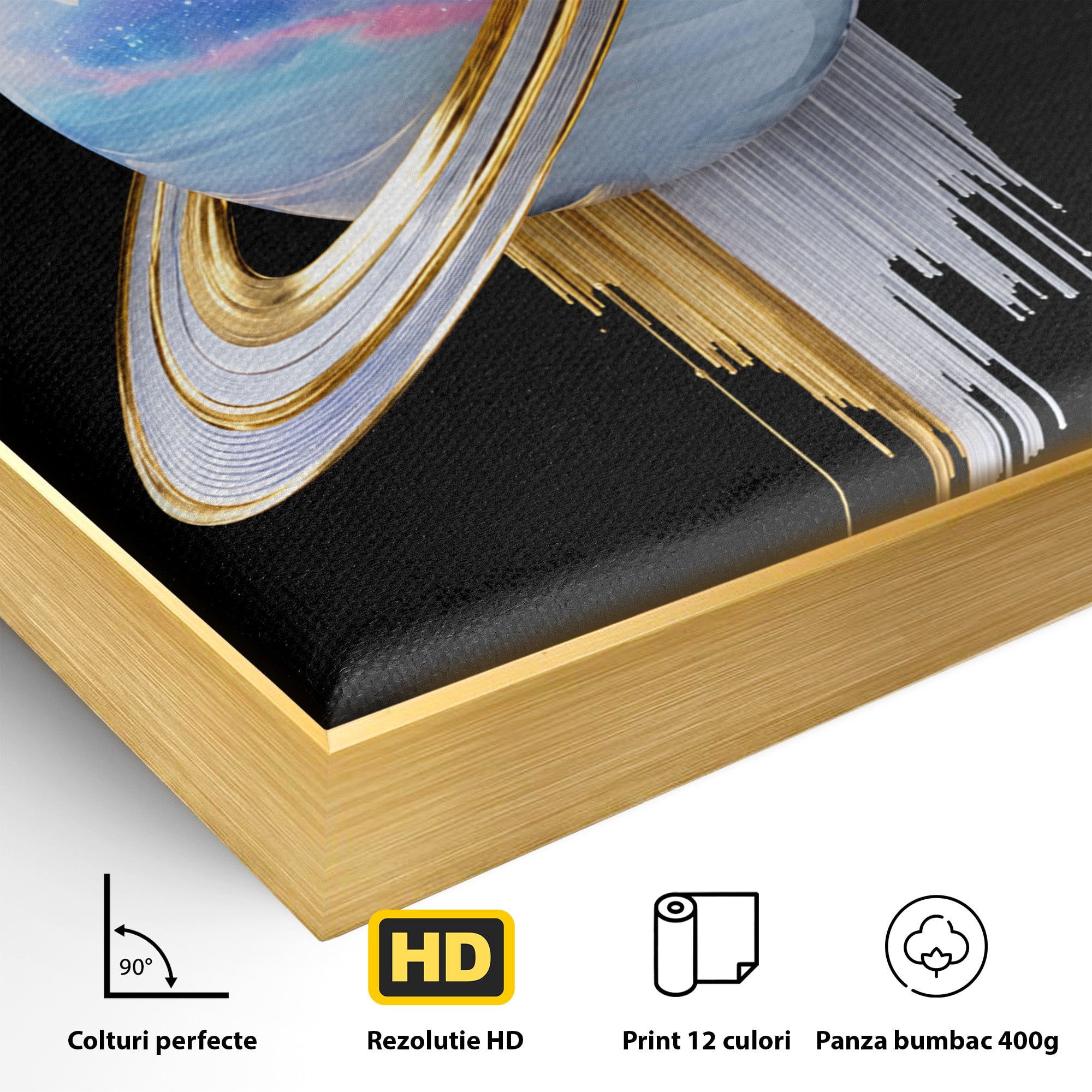 Tablou Canvas Premium LuxCanva® S1029, Planeta Saturn Abstracta, Planeta, Abstract, Cosmos, Futurist, Birou, Living, Culori Vibrante