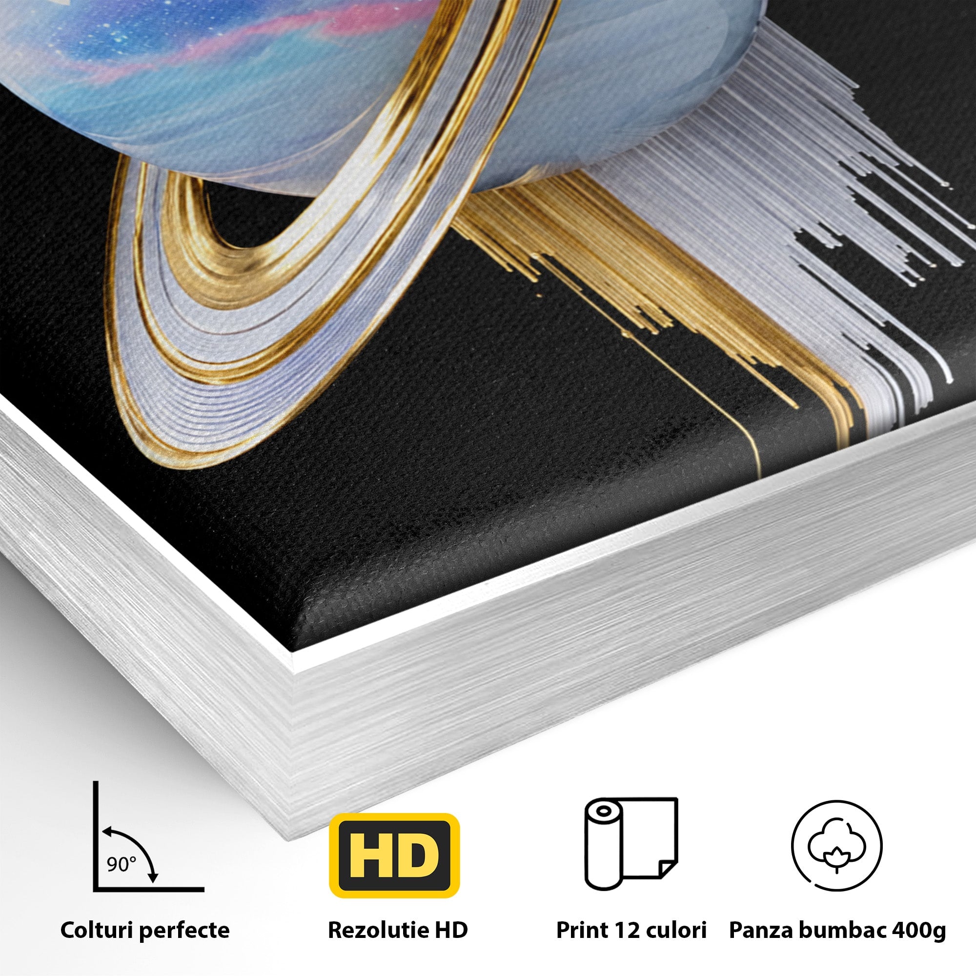 Tablou Canvas Premium LuxCanva® S1029, Planeta Saturn Abstracta, Planeta, Abstract, Cosmos, Futurist, Birou, Living, Culori Vibrante