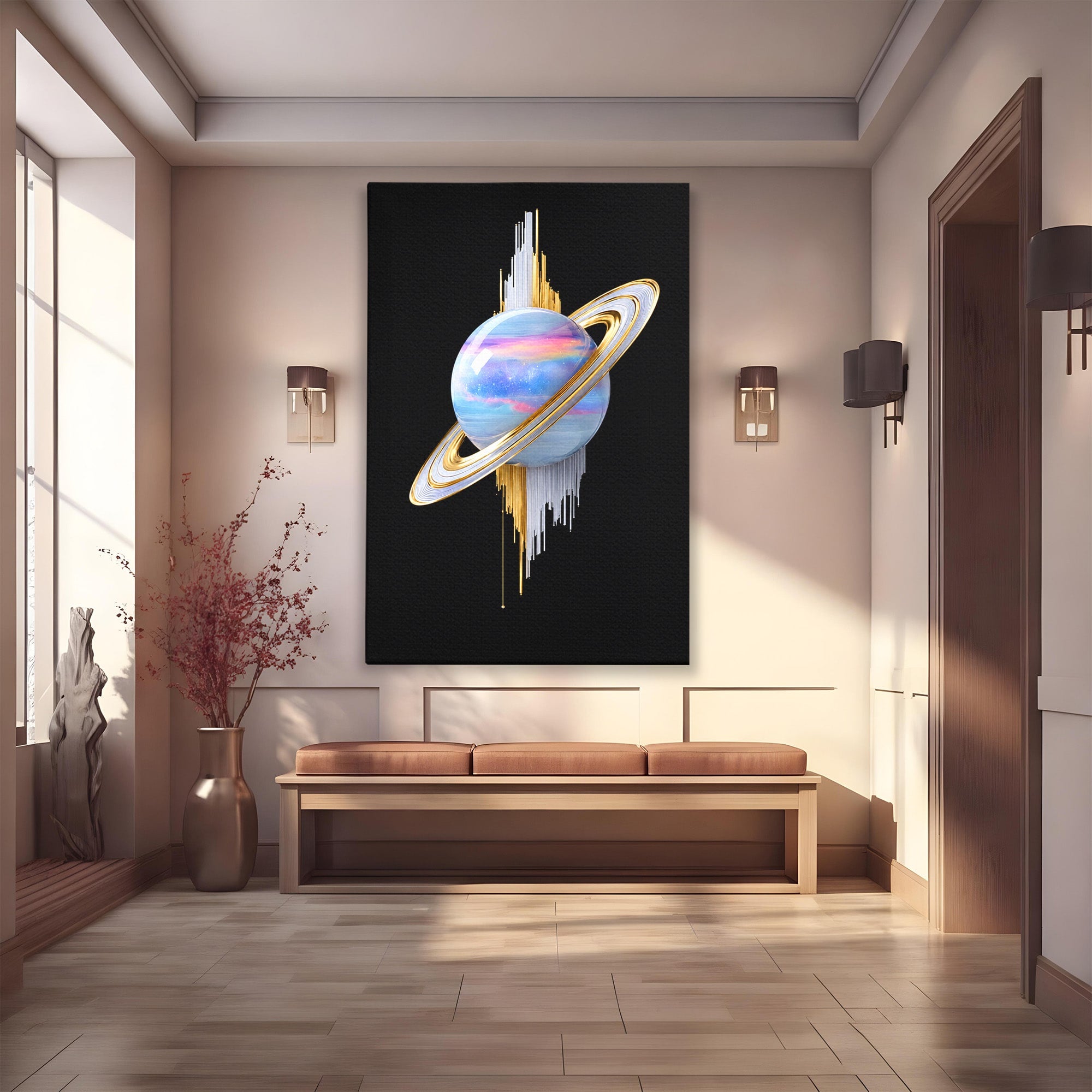 Tablou Canvas Premium LuxCanva® S1029, Planeta Saturn Abstracta, Planeta, Abstract, Cosmos, Futurist, Birou, Living, Culori Vibrante