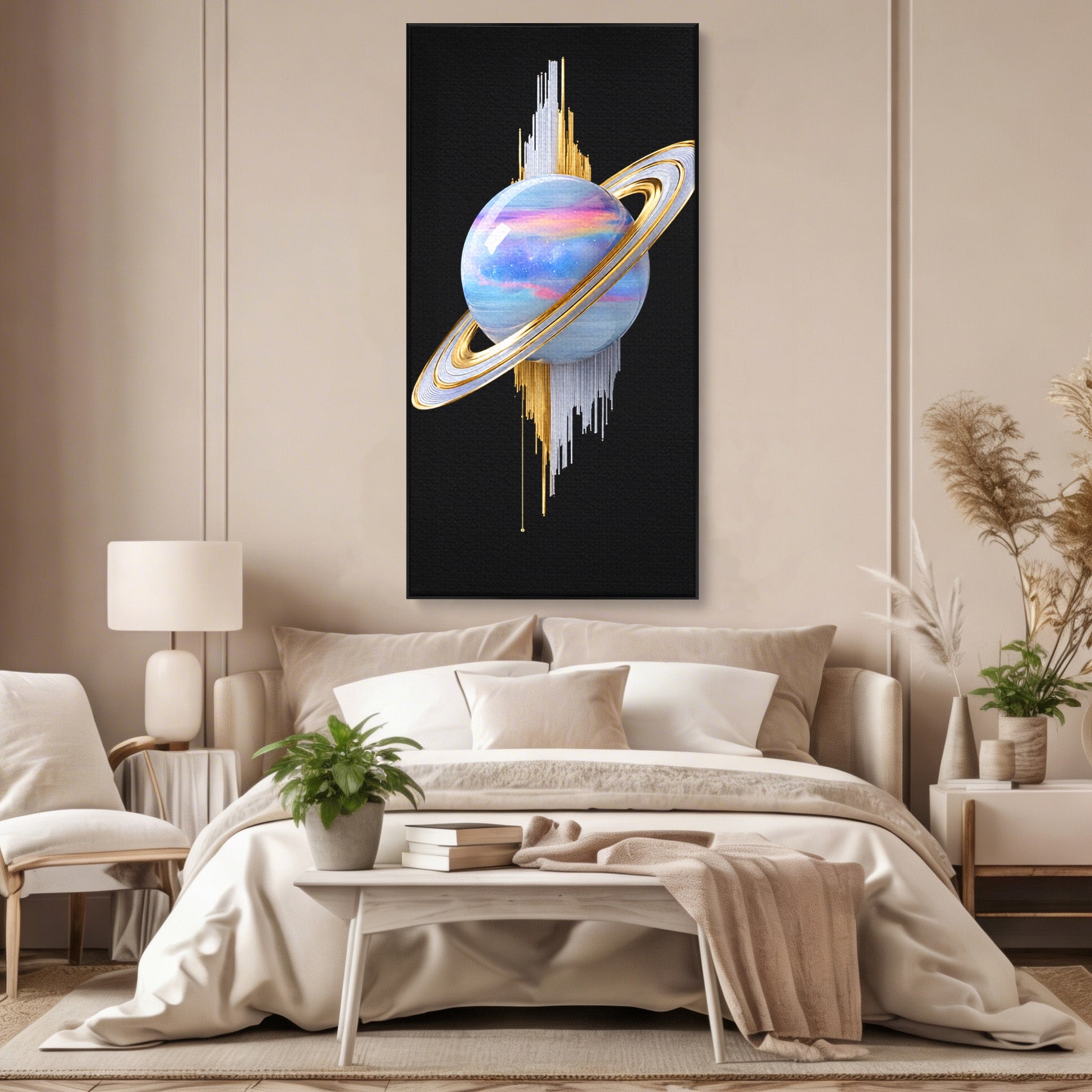 Tablou Canvas Premium LuxCanva® S1029, Planeta Saturn Abstracta, Planeta, Abstract, Cosmos, Futurist, Birou, Living, Culori Vibrante