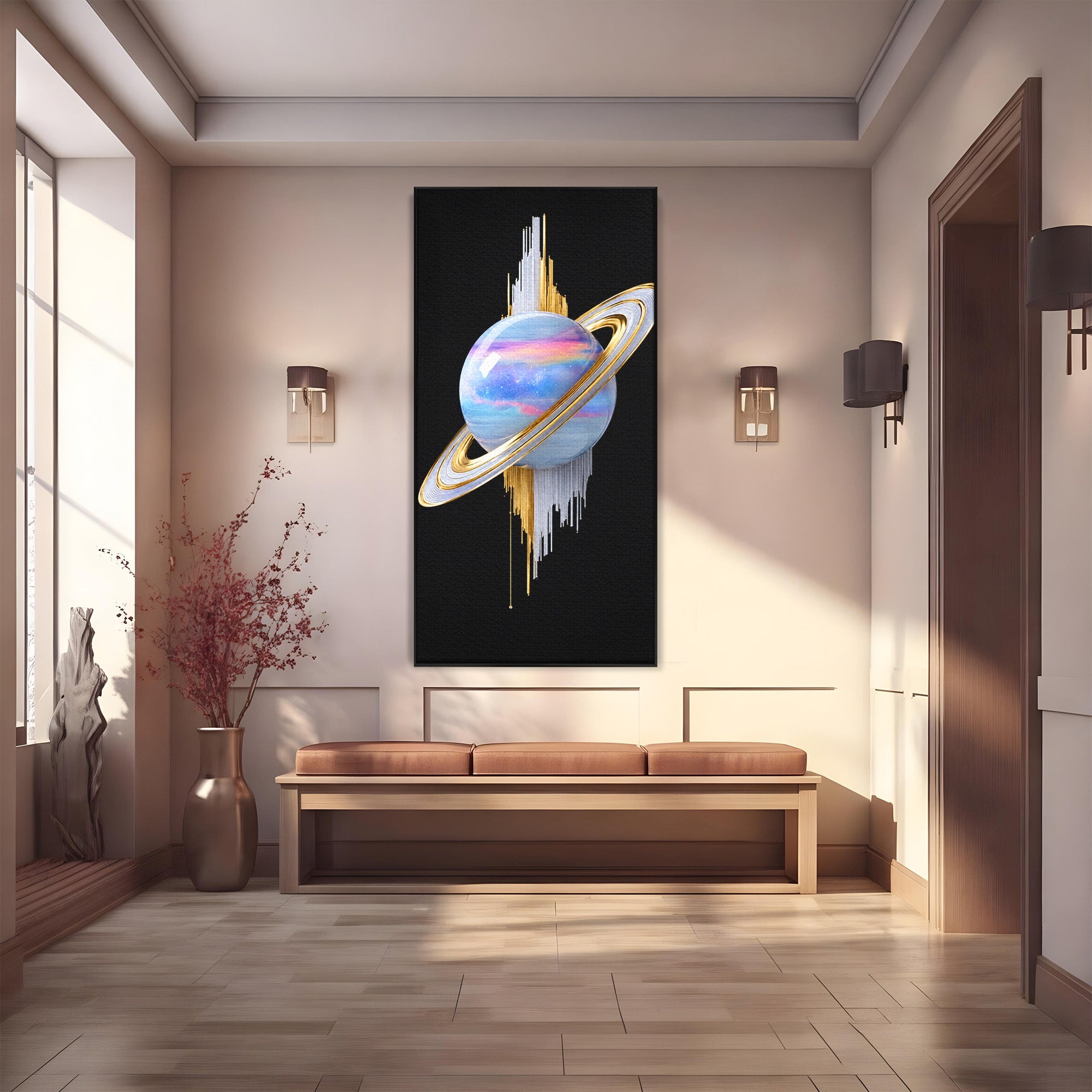 Tablou Canvas Premium LuxCanva® S1029, Planeta Saturn Abstracta, Planeta, Abstract, Cosmos, Futurist, Birou, Living, Culori Vibrante