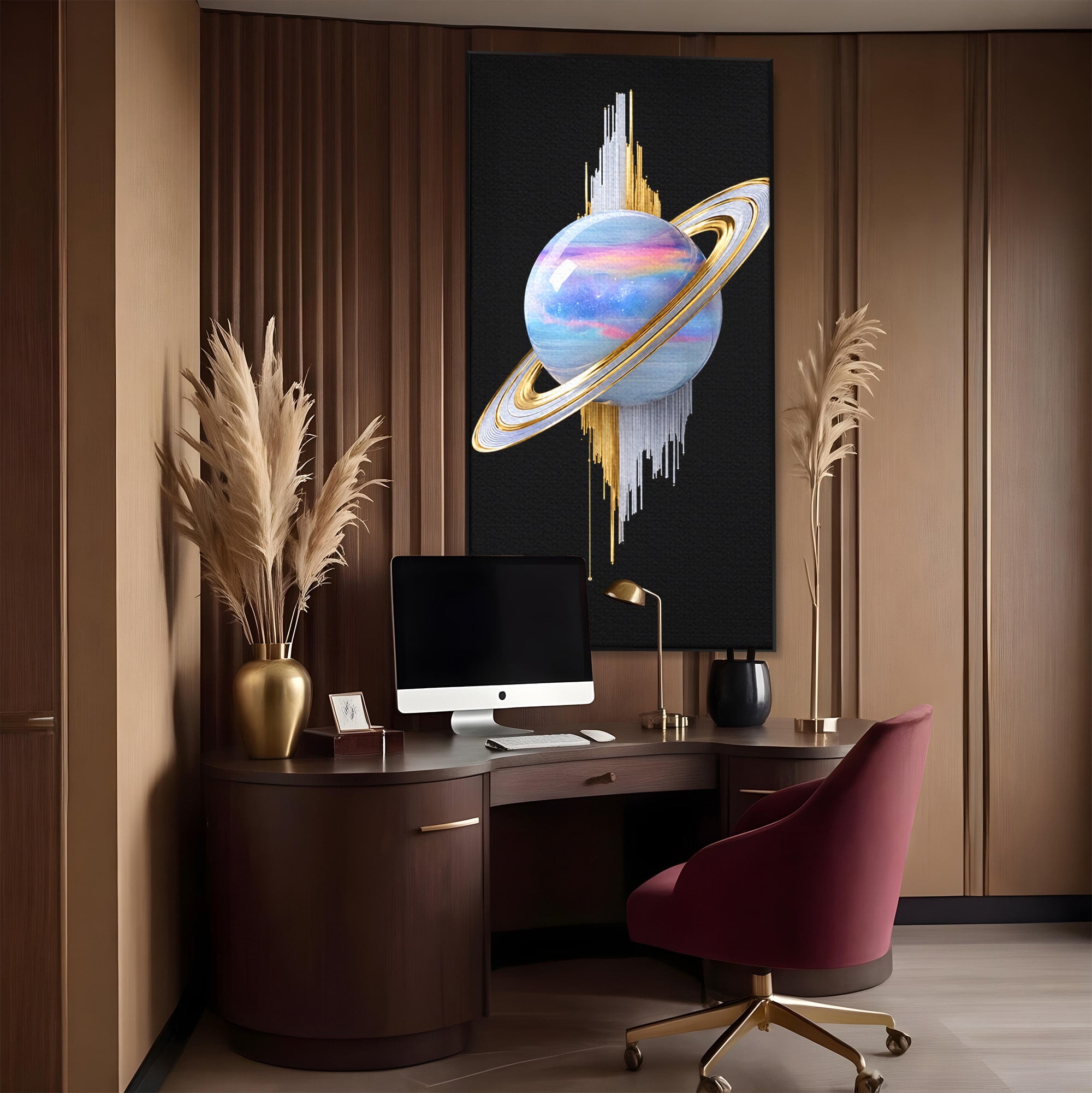 Tablou Canvas Premium LuxCanva® S1029, Planeta Saturn Abstracta, Planeta, Abstract, Cosmos, Futurist, Birou, Living, Culori Vibrante