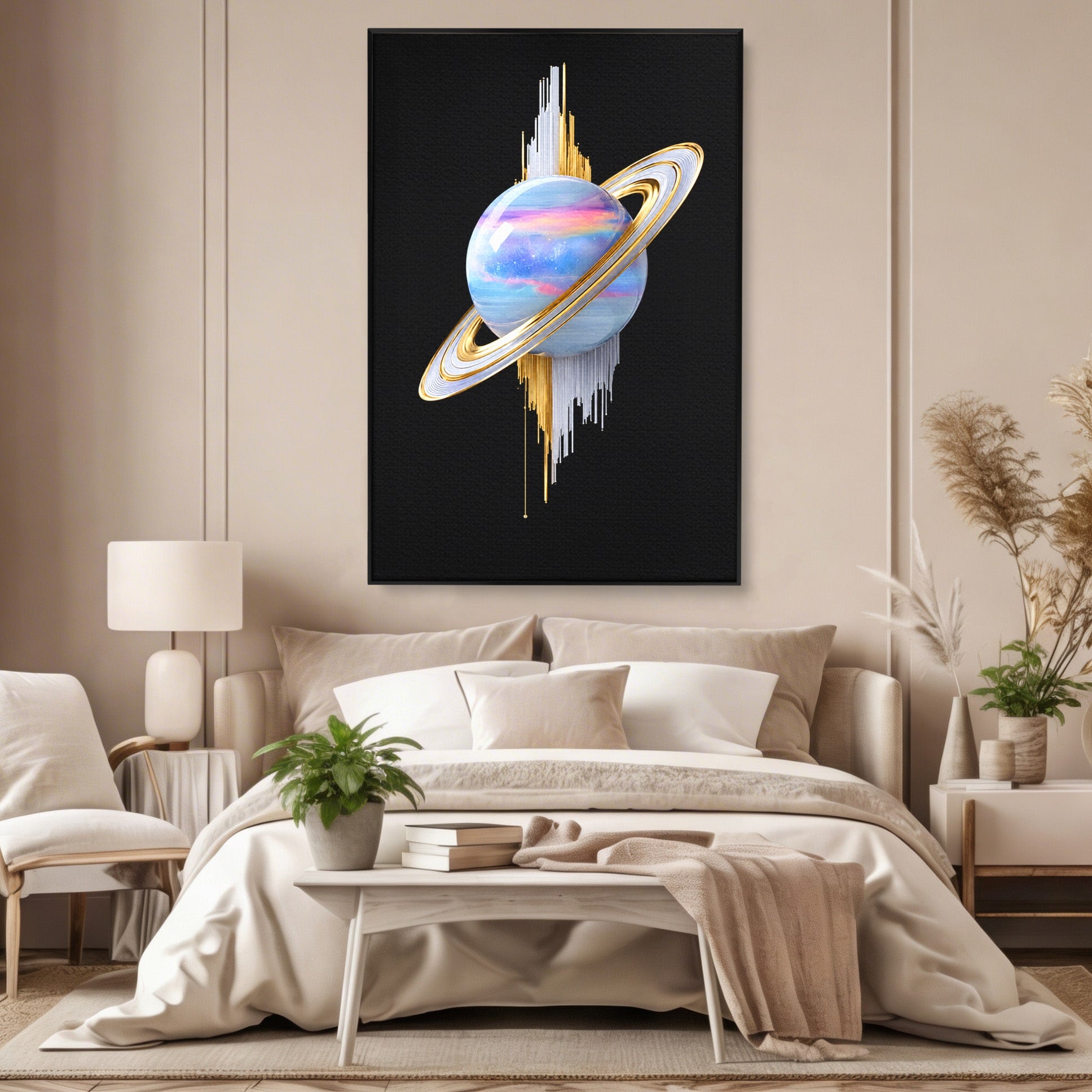 Tablou Canvas Premium LuxCanva® S1029, Planeta Saturn Abstracta, Planeta, Abstract, Cosmos, Futurist, Birou, Living, Culori Vibrante