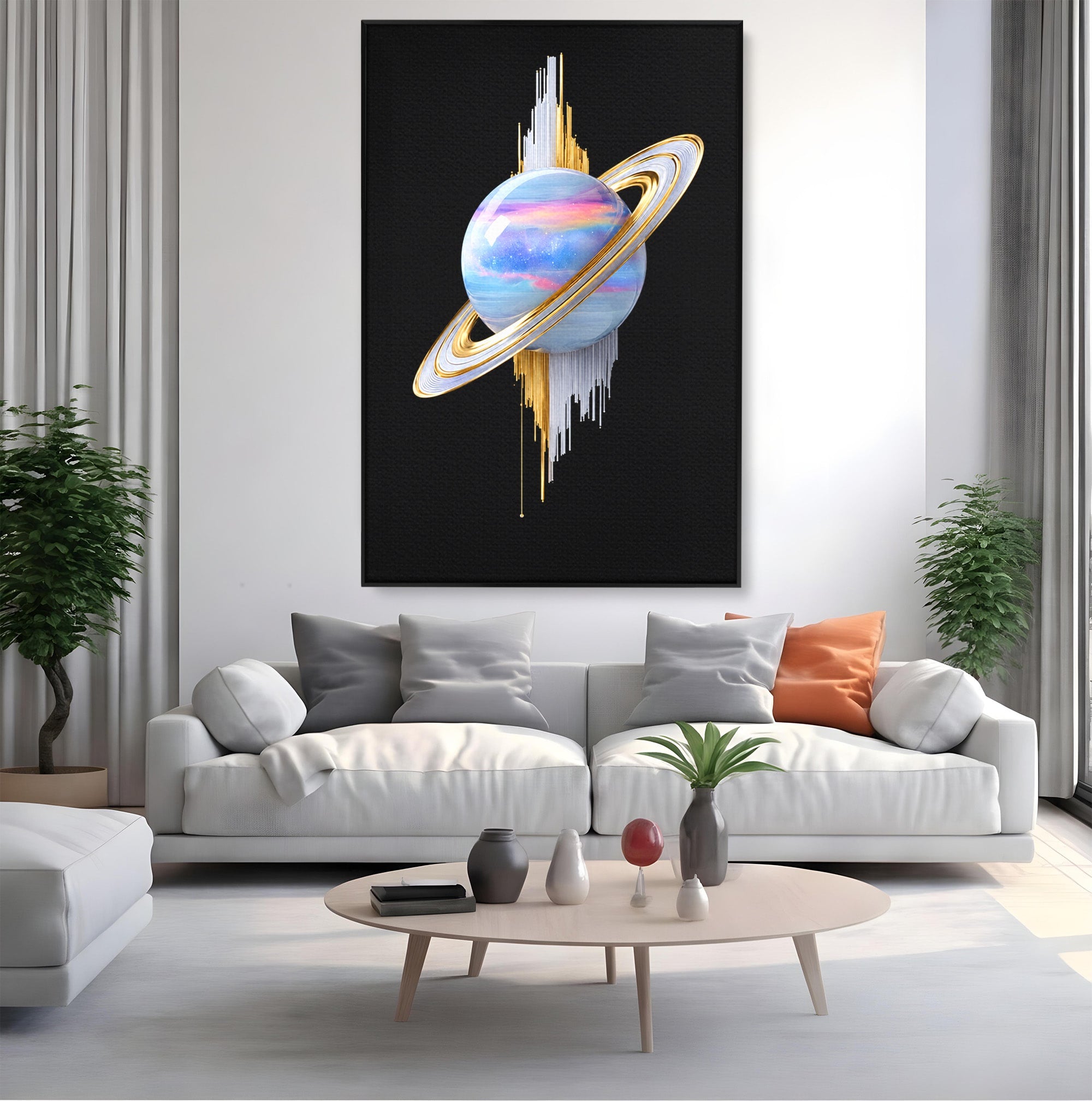 Tablou Canvas Premium LuxCanva® S1029, Planeta Saturn Abstracta, Planeta, Abstract, Cosmos, Futurist, Birou, Living, Culori Vibrante