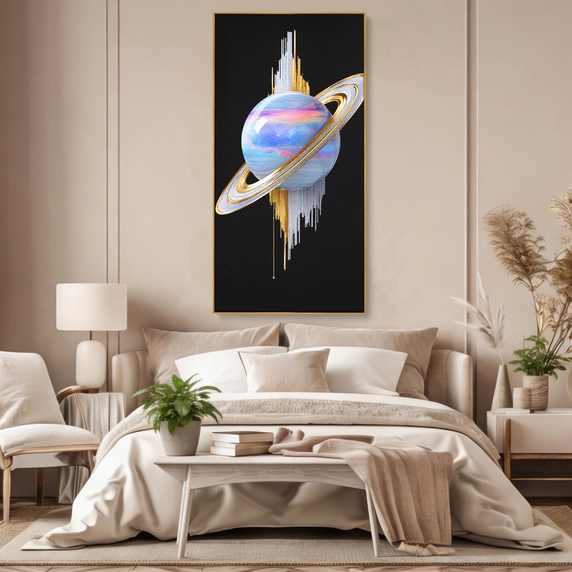Tablou Canvas Premium LuxCanva® S1029, Planeta Saturn Abstracta, Planeta, Abstract, Cosmos, Futurist, Birou, Living, Culori Vibrante