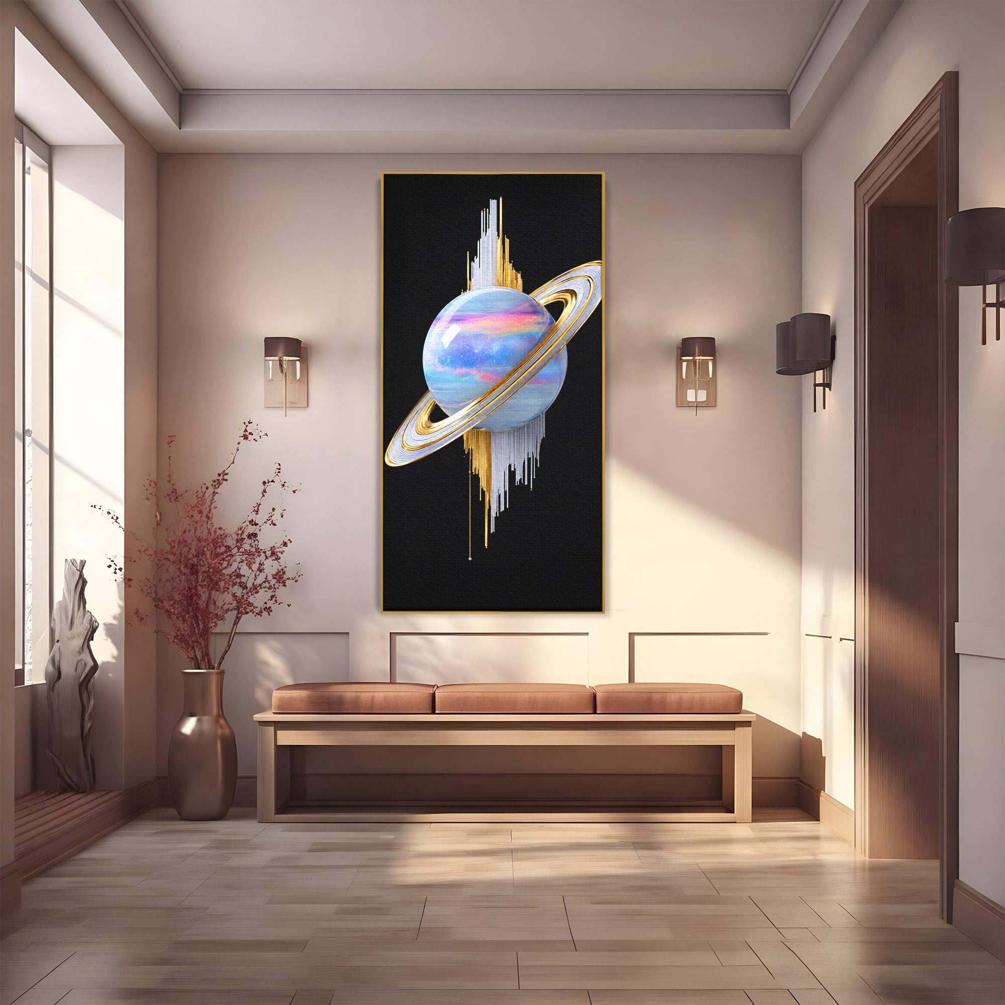 Tablou Canvas Premium LuxCanva® S1029, Planeta Saturn Abstracta, Planeta, Abstract, Cosmos, Futurist, Birou, Living, Culori Vibrante
