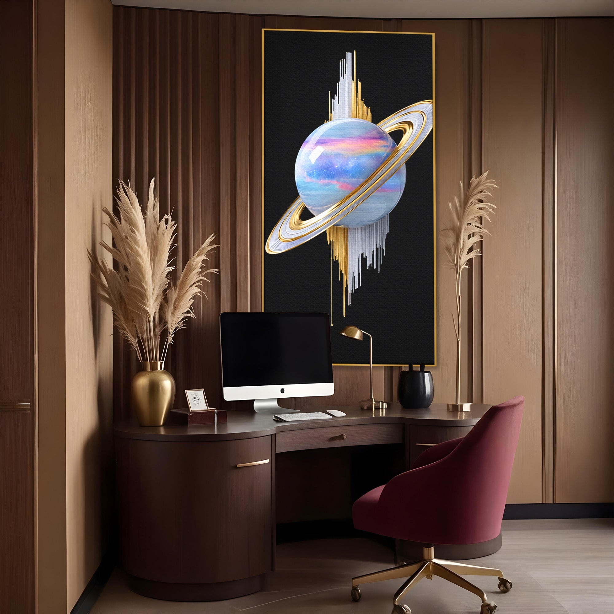 Tablou Canvas Premium LuxCanva® S1029, Planeta Saturn Abstracta, Planeta, Abstract, Cosmos, Futurist, Birou, Living, Culori Vibrante