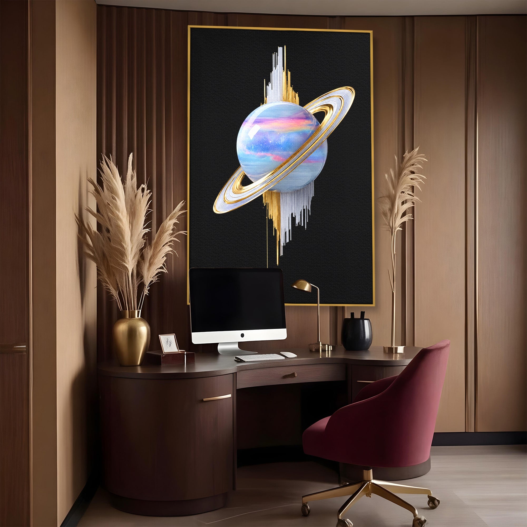 Tablou Canvas Premium LuxCanva® S1029, Planeta Saturn Abstracta, Planeta, Abstract, Cosmos, Futurist, Birou, Living, Culori Vibrante