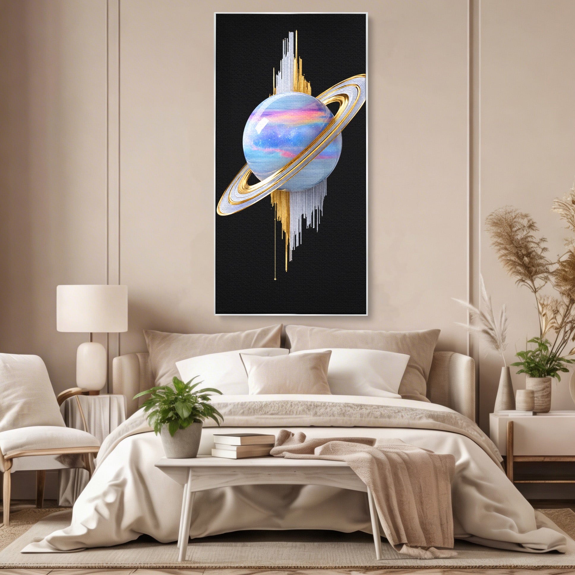 Tablou Canvas Premium LuxCanva® S1029, Planeta Saturn Abstracta, Planeta, Abstract, Cosmos, Futurist, Birou, Living, Culori Vibrante