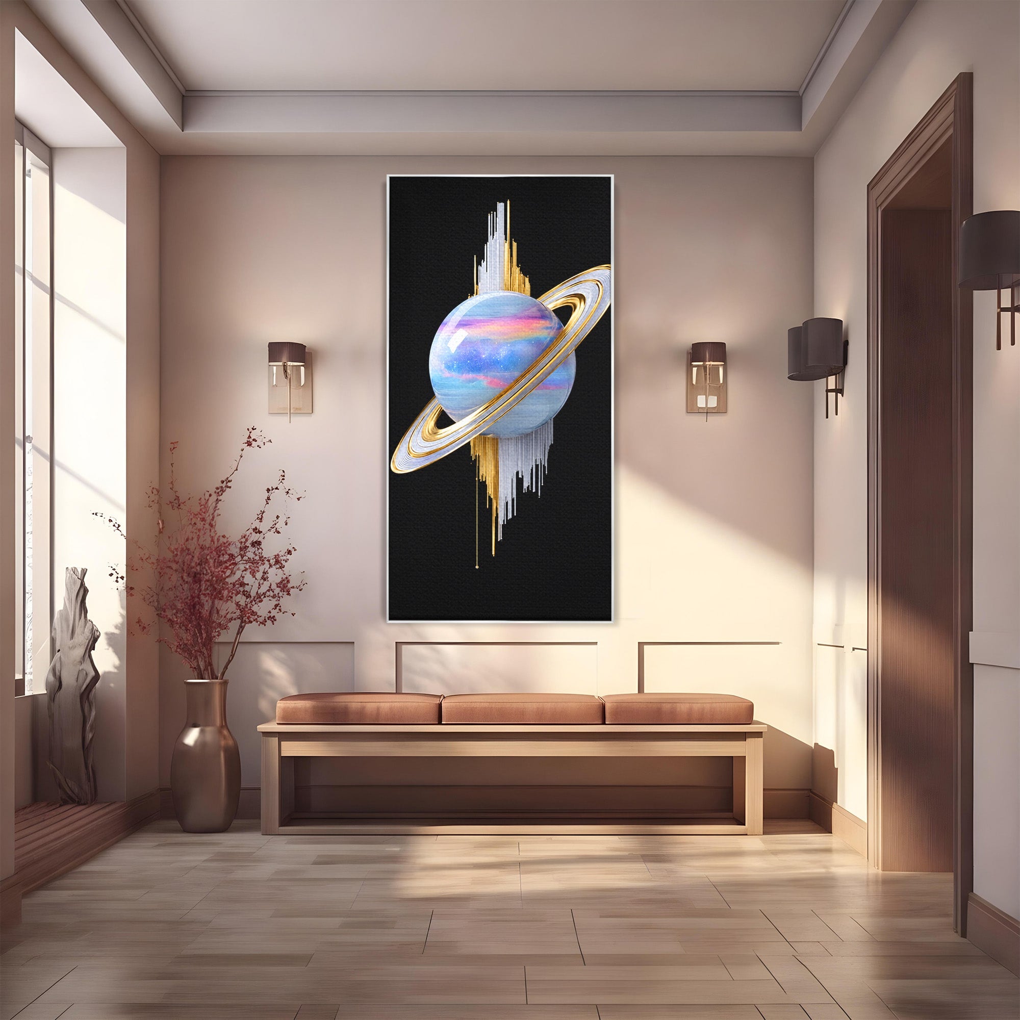 Tablou Canvas Premium LuxCanva® S1029, Planeta Saturn Abstracta, Planeta, Abstract, Cosmos, Futurist, Birou, Living, Culori Vibrante