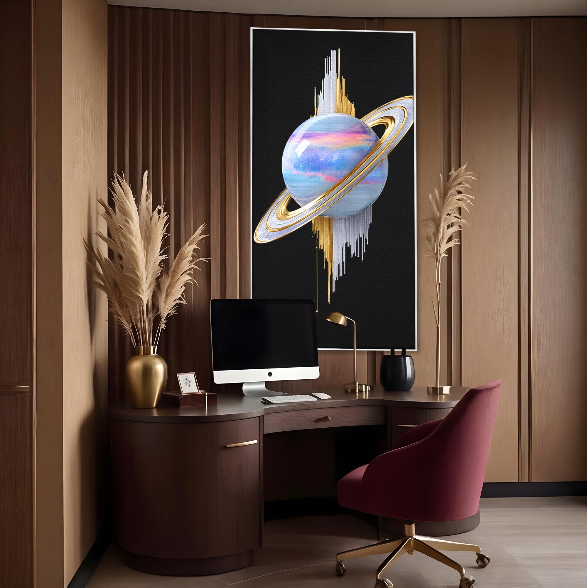 Tablou Canvas Premium LuxCanva® S1029, Planeta Saturn Abstracta, Planeta, Abstract, Cosmos, Futurist, Birou, Living, Culori Vibrante
