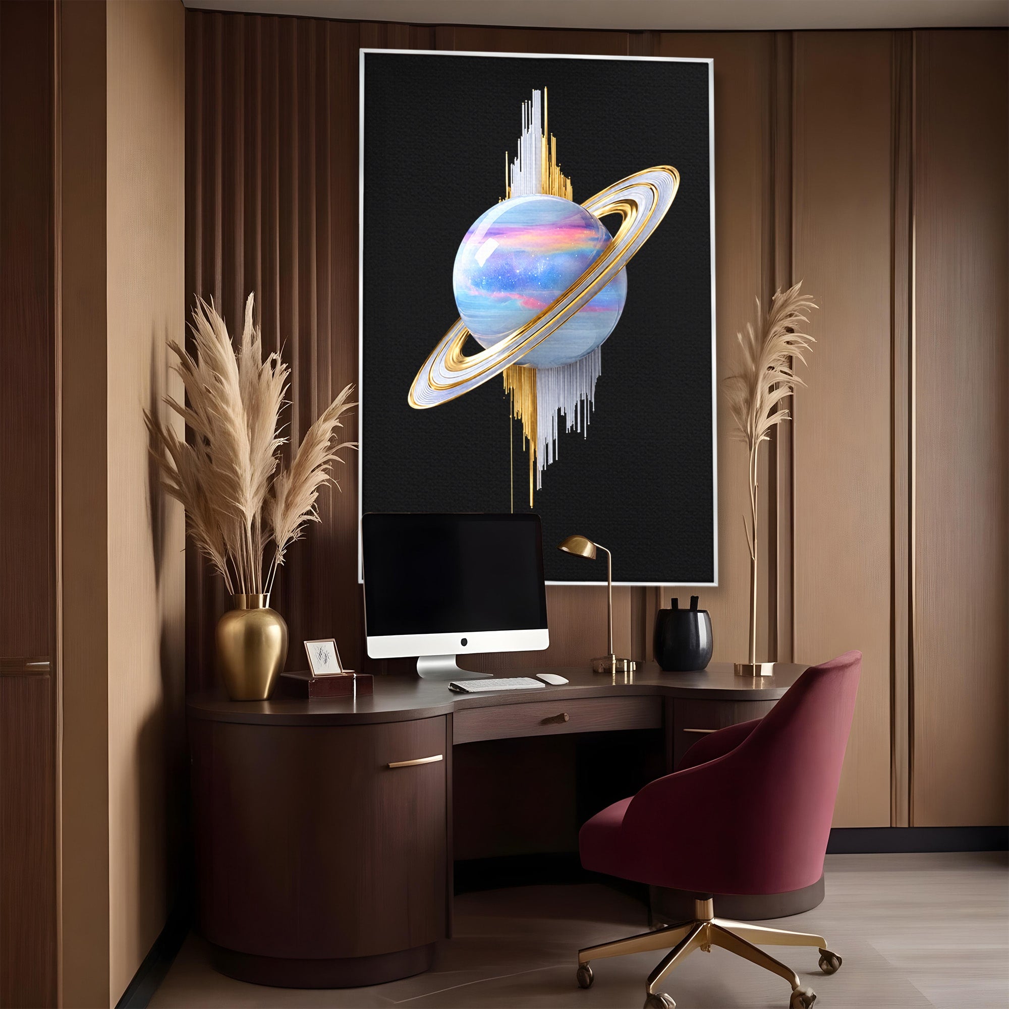 Tablou Canvas Premium LuxCanva® S1029, Planeta Saturn Abstracta, Planeta, Abstract, Cosmos, Futurist, Birou, Living, Culori Vibrante