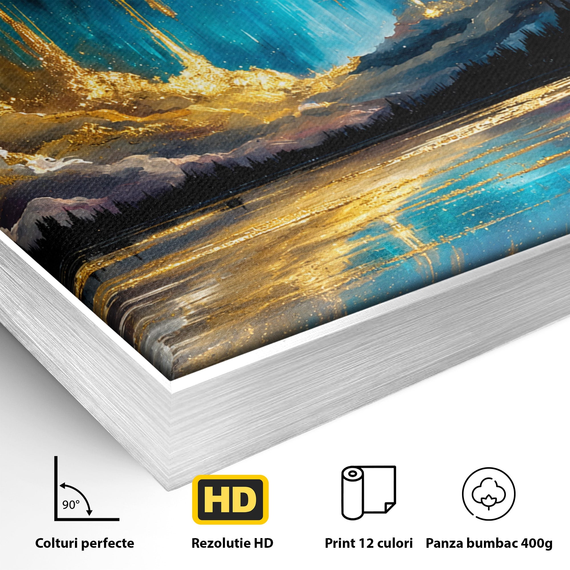 Tablou Canvas Premium LuxCanva® S1031, Aurora Boreala Feerica, Aurora, Peisaj, Cer, Noapte, Magie, Living, Dormitor, Culori Vibrante