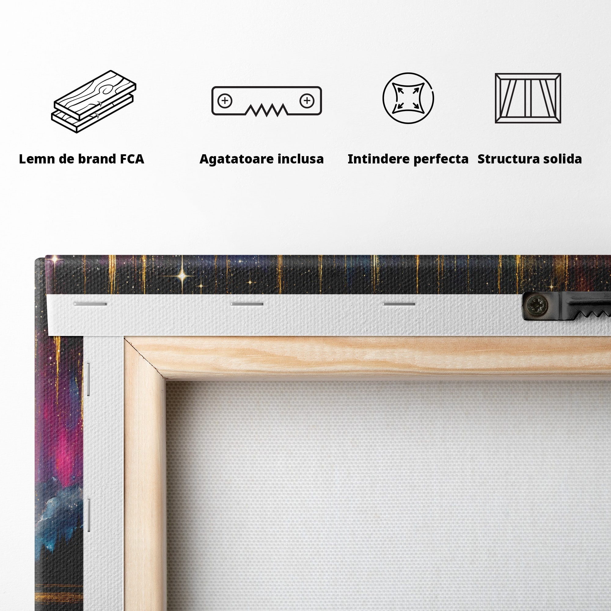 Tablou Canvas Premium LuxCanva® S1031, Aurora Boreala Feerica, Aurora, Peisaj, Cer, Noapte, Magie, Living, Dormitor, Culori Vibrante