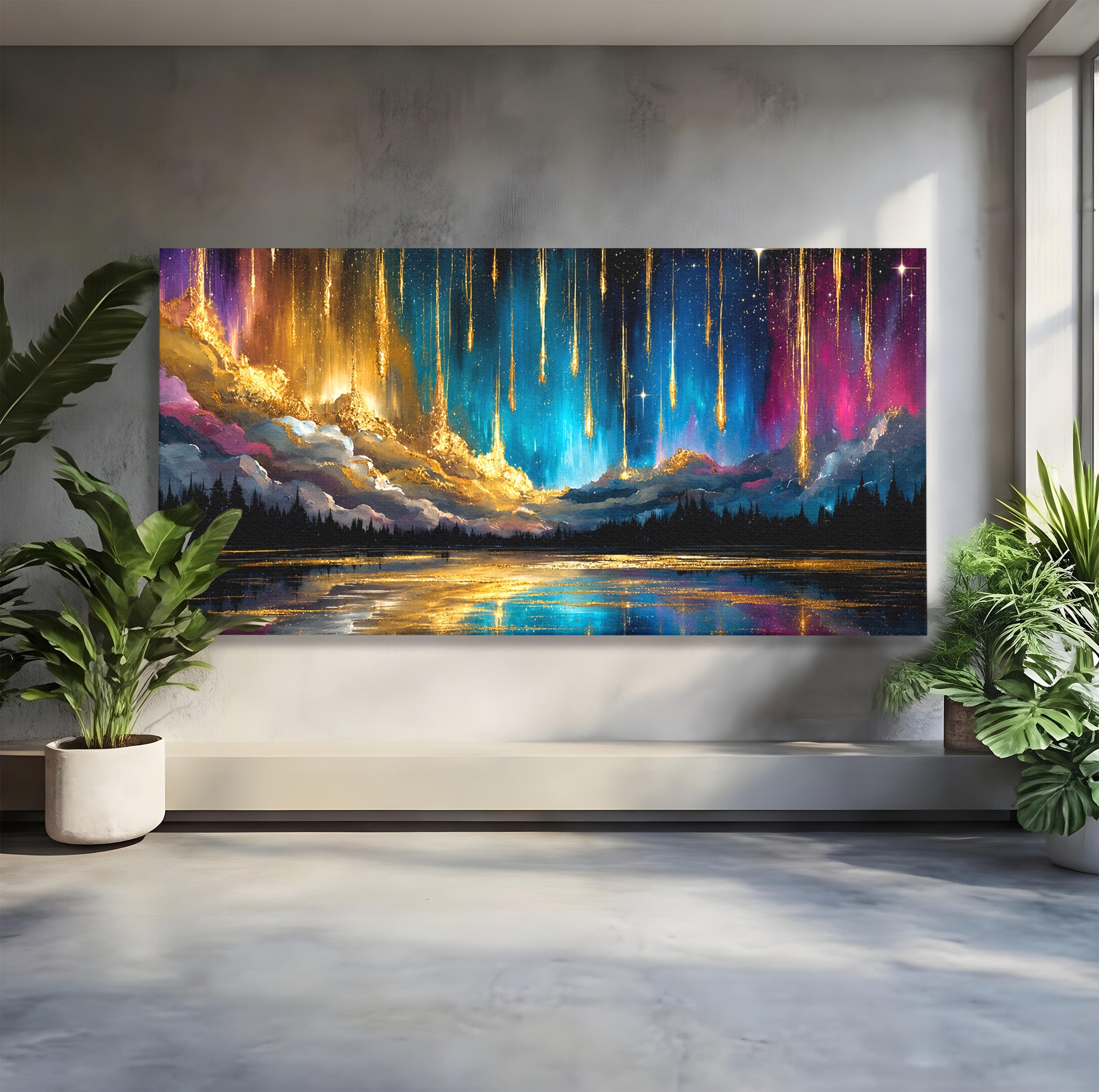 Tablou Canvas Premium LuxCanva® S1031, Aurora Boreala Feerica, Aurora, Peisaj, Cer, Noapte, Magie, Living, Dormitor, Culori Vibrante