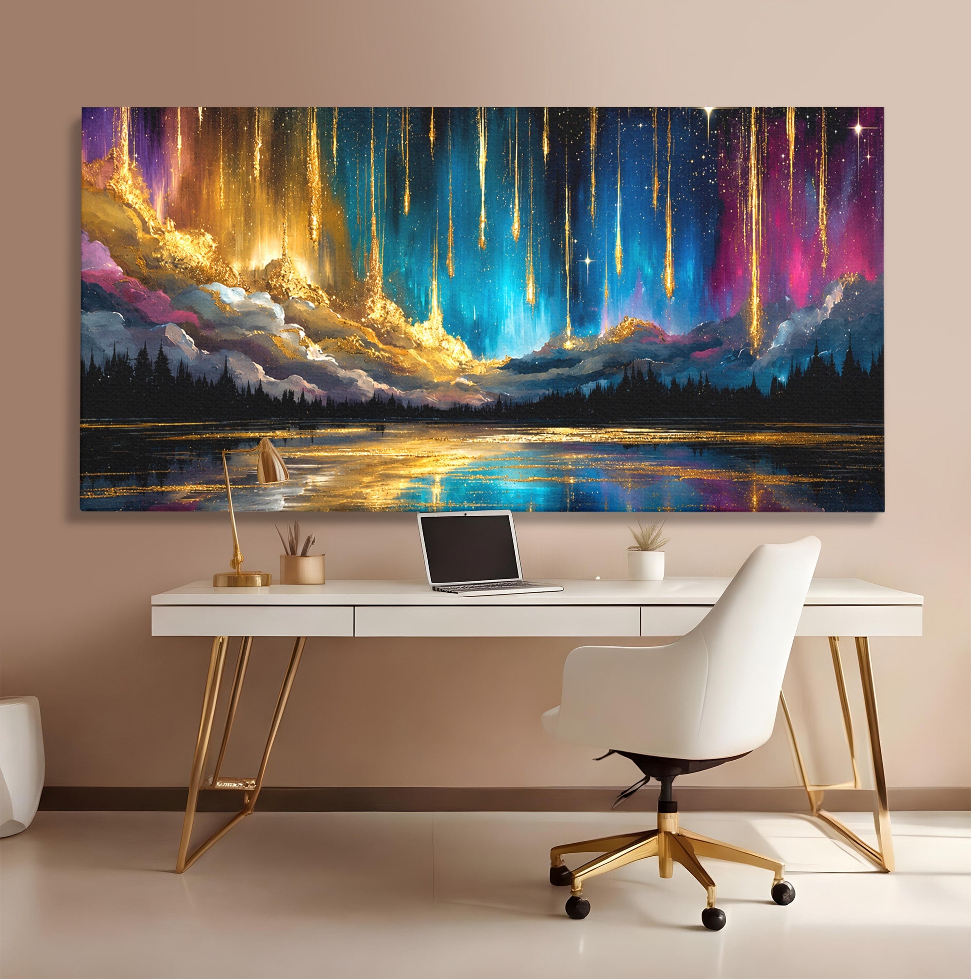 Tablou Canvas Premium LuxCanva® S1031, Aurora Boreala Feerica, Aurora, Peisaj, Cer, Noapte, Magie, Living, Dormitor, Culori Vibrante