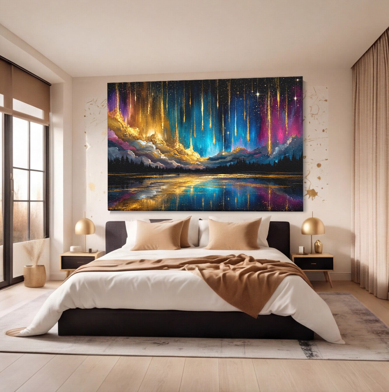 Tablou Canvas Premium LuxCanva® S1031, Aurora Boreala Feerica, Aurora, Peisaj, Cer, Noapte, Magie, Living, Dormitor, Culori Vibrante