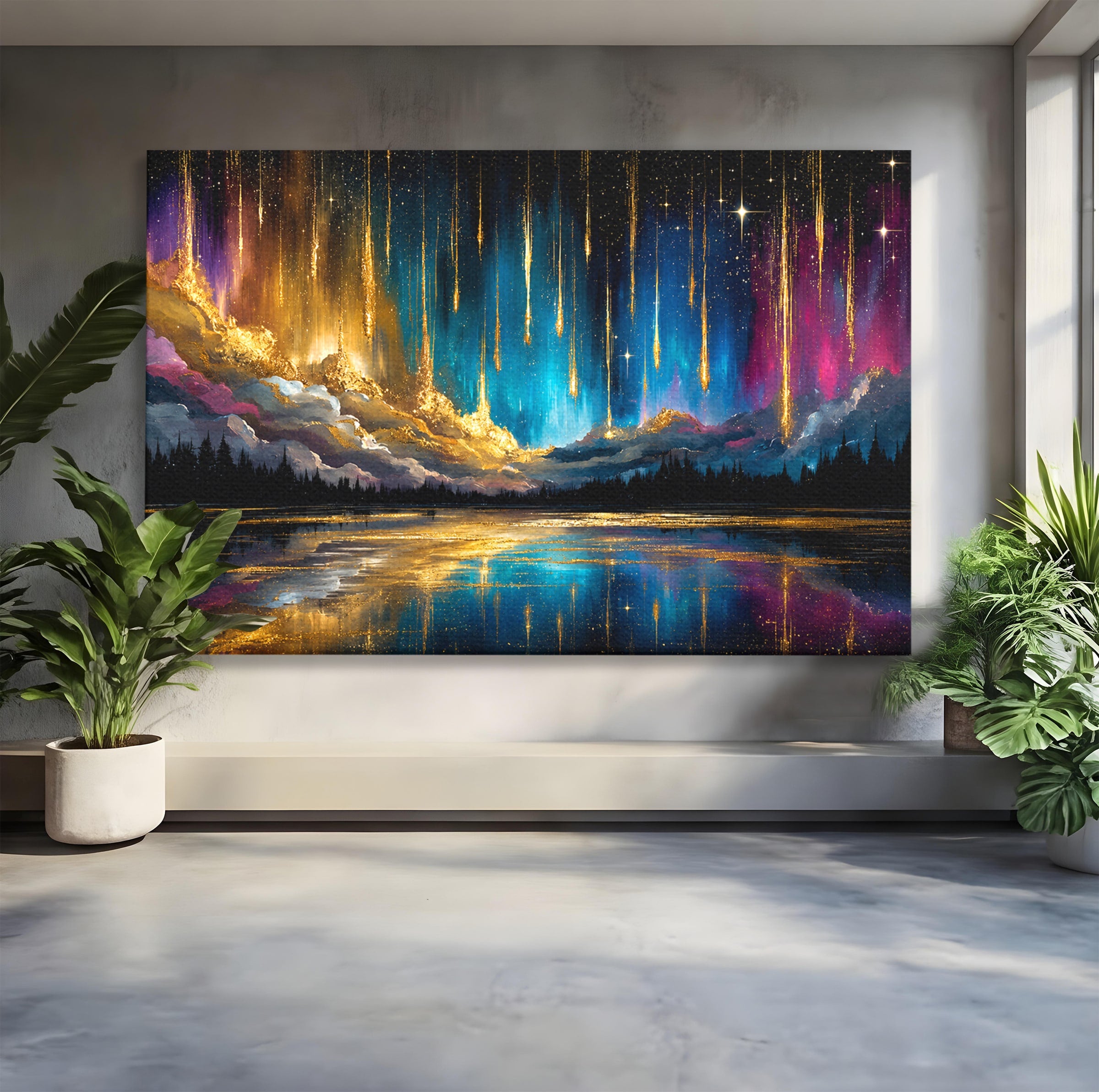 Tablou Canvas Premium LuxCanva® S1031, Aurora Boreala Feerica, Aurora, Peisaj, Cer, Noapte, Magie, Living, Dormitor, Culori Vibrante