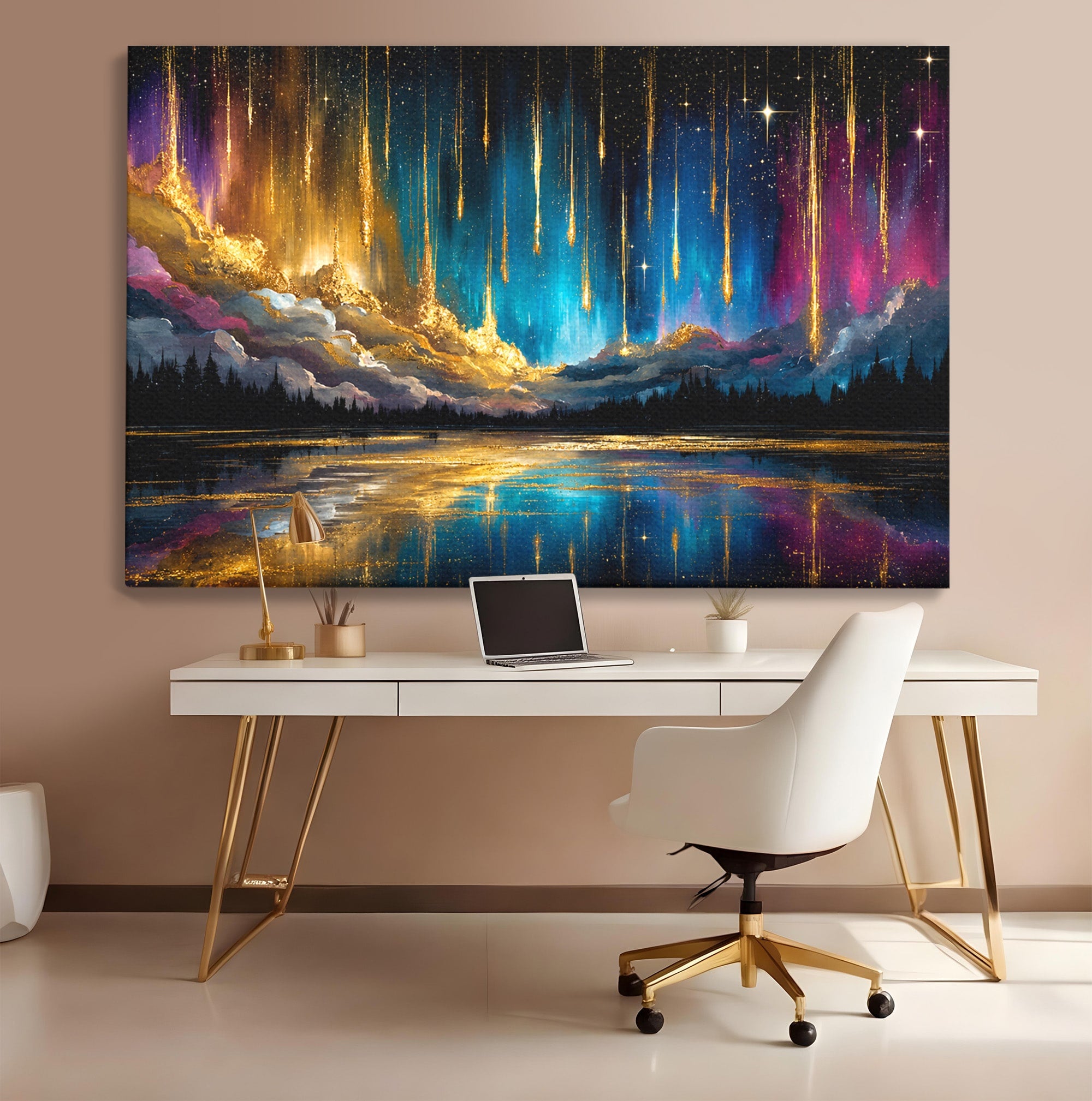 Tablou Canvas Premium LuxCanva® S1031, Aurora Boreala Feerica, Aurora, Peisaj, Cer, Noapte, Magie, Living, Dormitor, Culori Vibrante