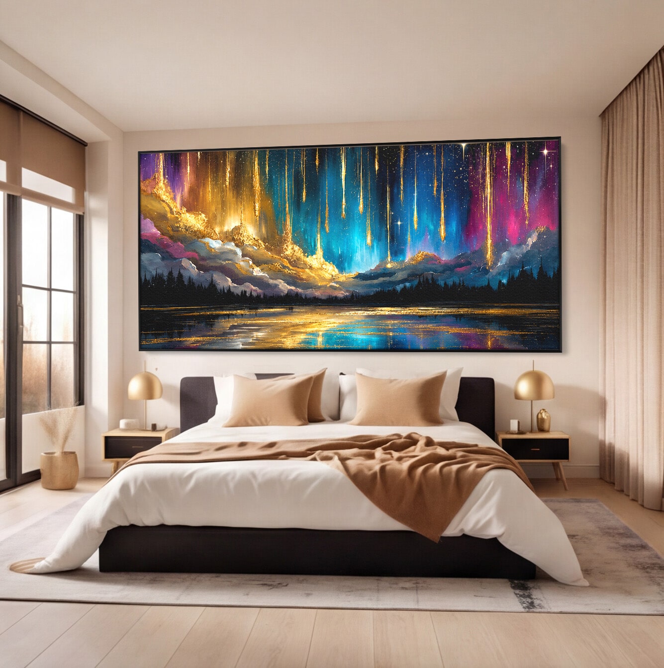 Tablou Canvas Premium LuxCanva® S1031, Aurora Boreala Feerica, Aurora, Peisaj, Cer, Noapte, Magie, Living, Dormitor, Culori Vibrante