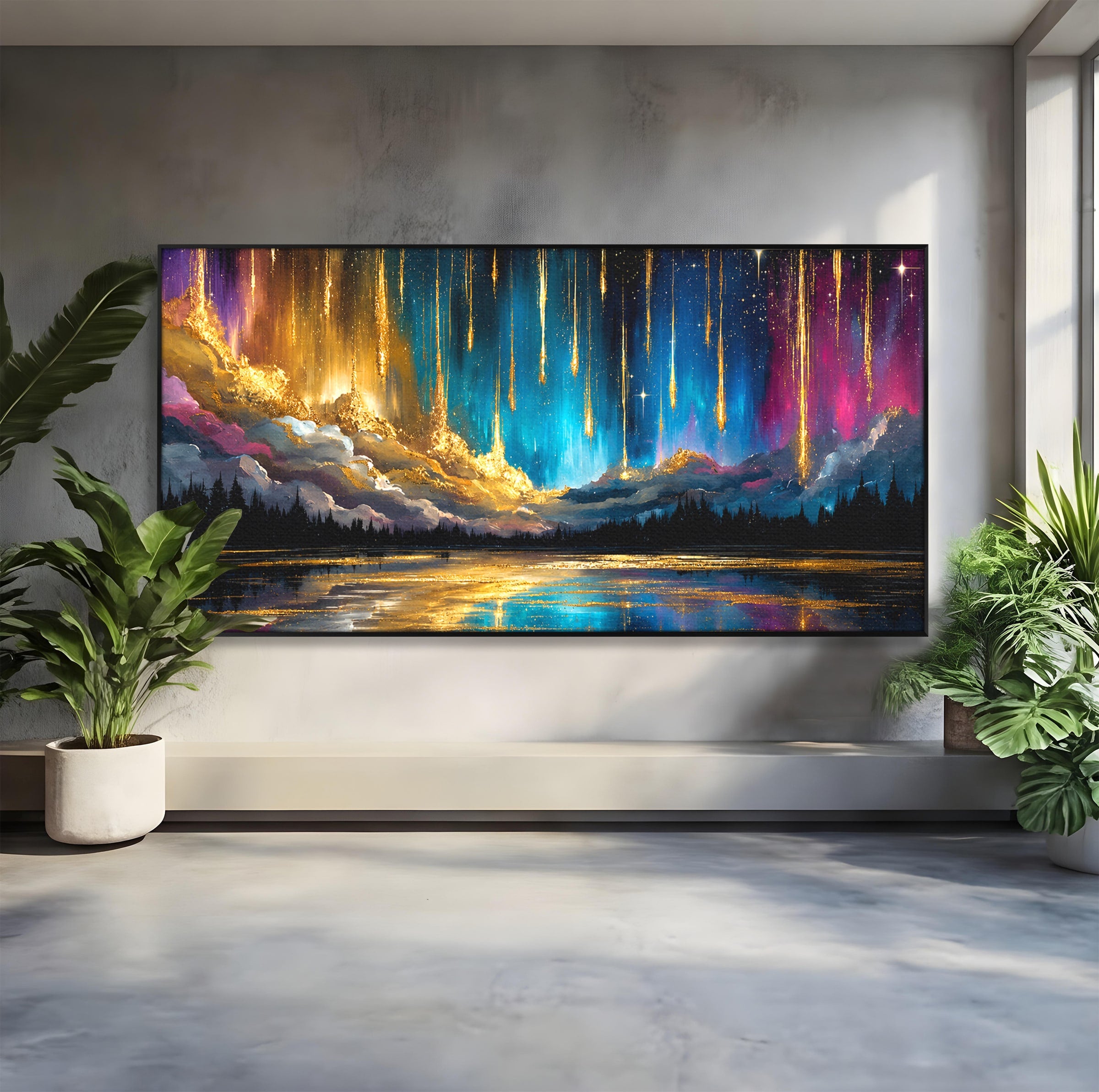 Tablou Canvas Premium LuxCanva® S1031, Aurora Boreala Feerica, Aurora, Peisaj, Cer, Noapte, Magie, Living, Dormitor, Culori Vibrante