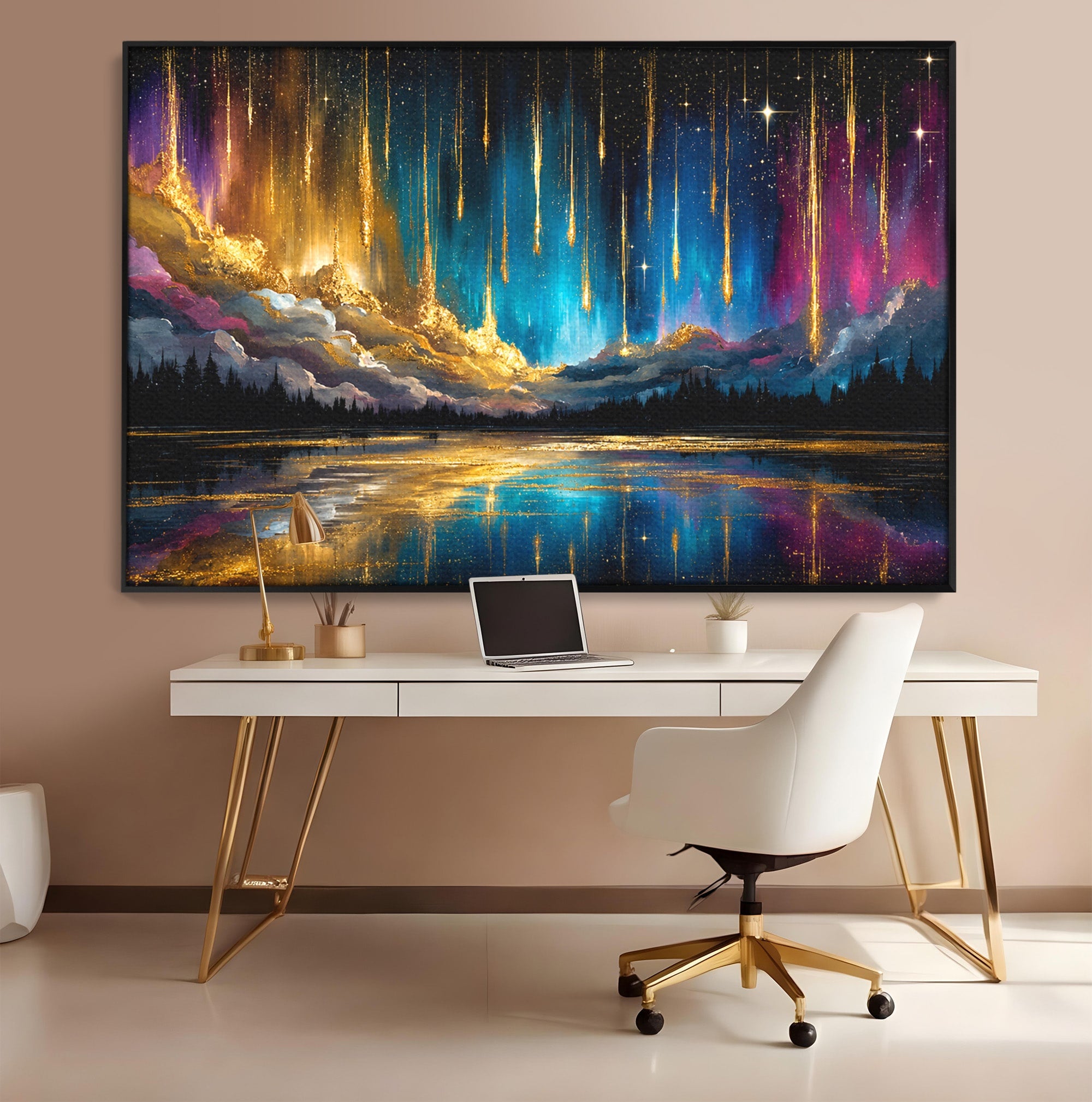 Tablou Canvas Premium LuxCanva® S1031, Aurora Boreala Feerica, Aurora, Peisaj, Cer, Noapte, Magie, Living, Dormitor, Culori Vibrante
