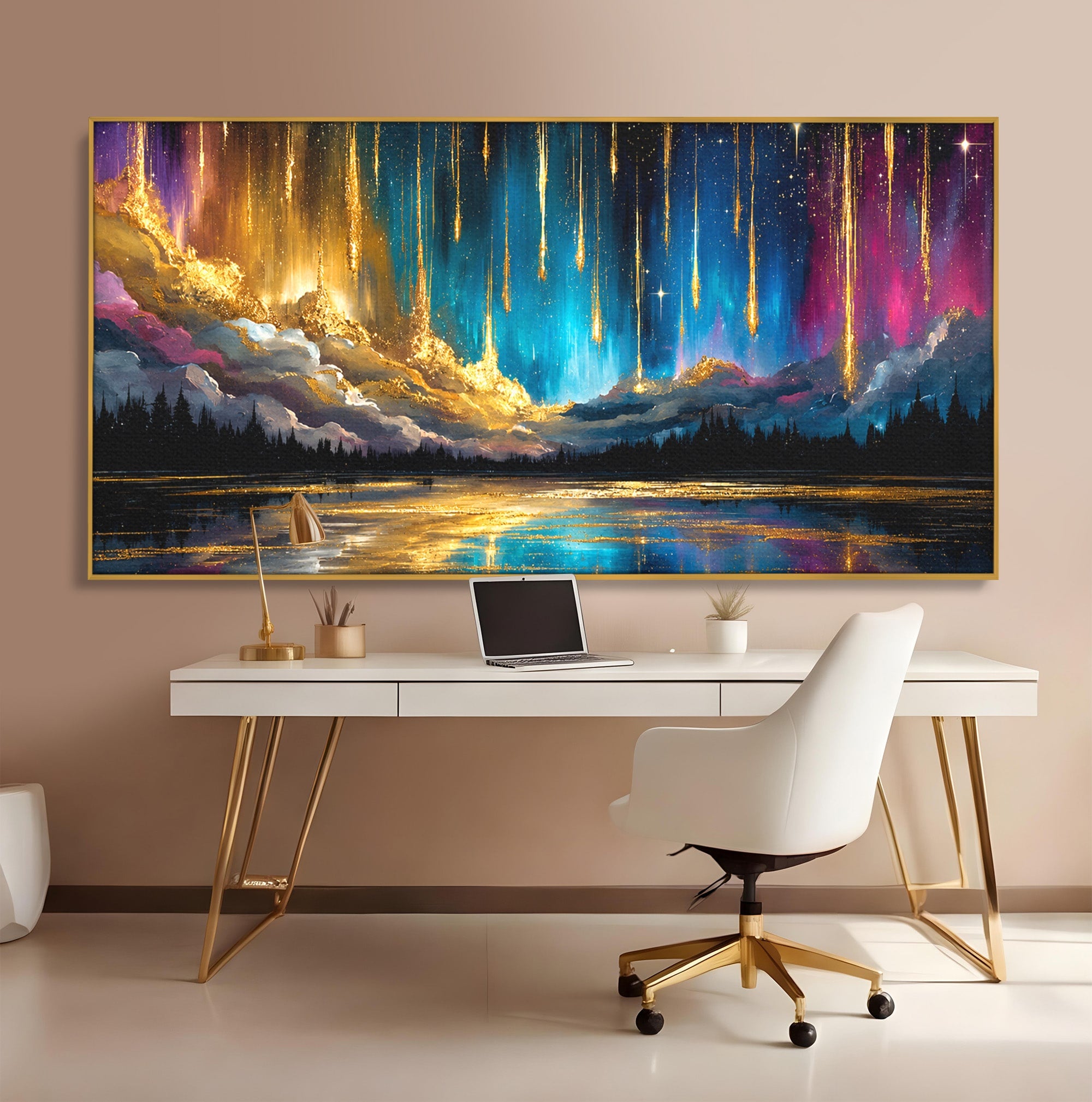 Tablou Canvas Premium LuxCanva® S1031, Aurora Boreala Feerica, Aurora, Peisaj, Cer, Noapte, Magie, Living, Dormitor, Culori Vibrante