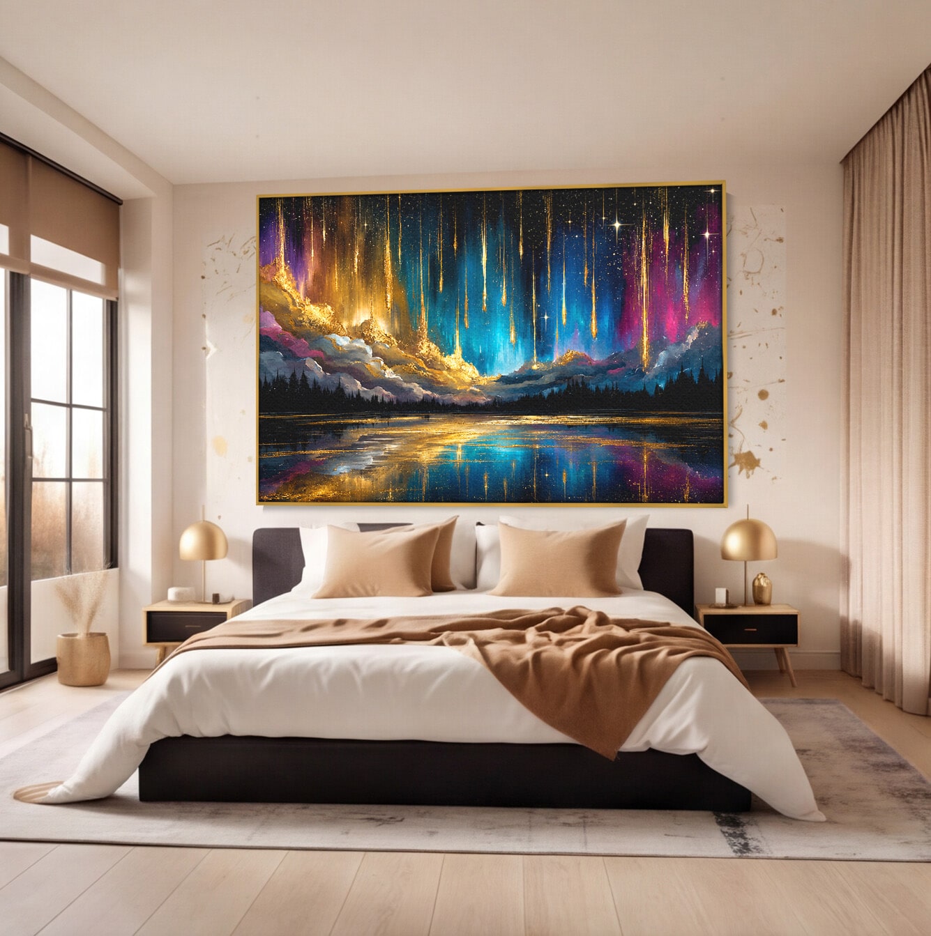 Tablou Canvas Premium LuxCanva® S1031, Aurora Boreala Feerica, Aurora, Peisaj, Cer, Noapte, Magie, Living, Dormitor, Culori Vibrante