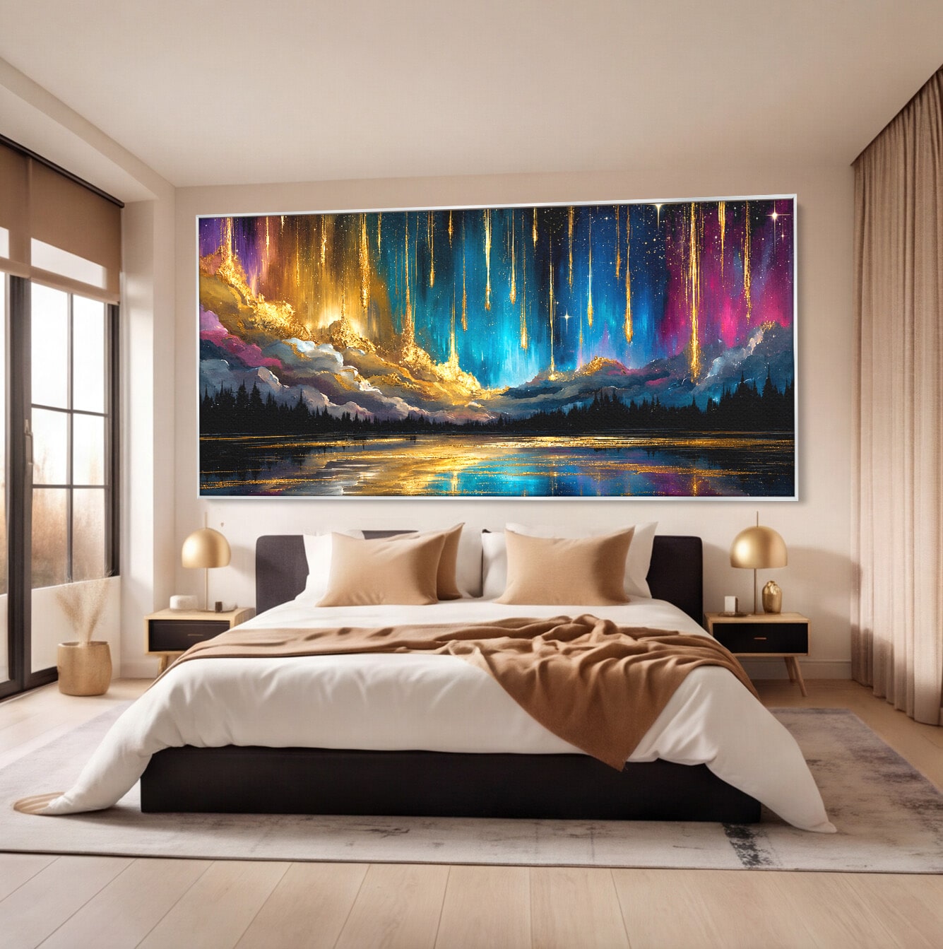 Tablou Canvas Premium LuxCanva® S1031, Aurora Boreala Feerica, Aurora, Peisaj, Cer, Noapte, Magie, Living, Dormitor, Culori Vibrante