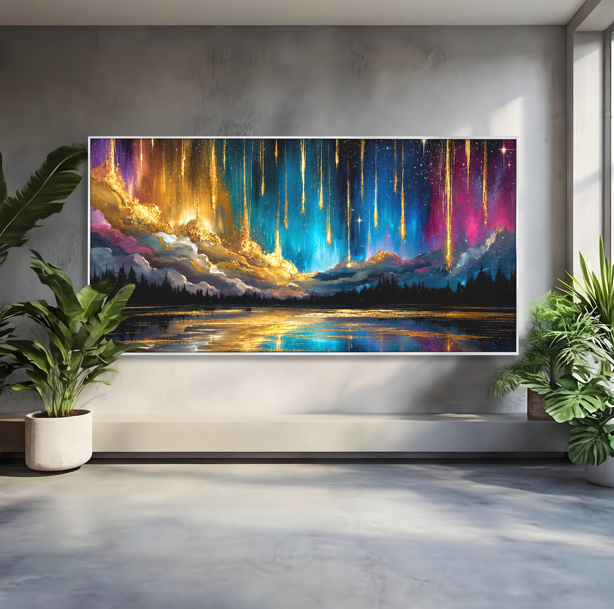 Tablou Canvas Premium LuxCanva® S1031, Aurora Boreala Feerica, Aurora, Peisaj, Cer, Noapte, Magie, Living, Dormitor, Culori Vibrante