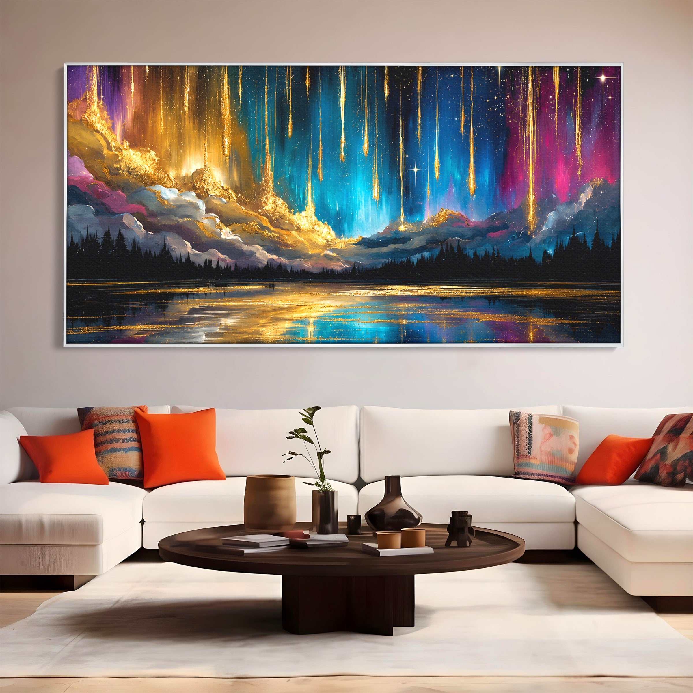 Tablou Canvas Premium LuxCanva® S1031, Aurora Boreala Feerica, Aurora, Peisaj, Cer, Noapte, Magie, Living, Dormitor, Culori Vibrante