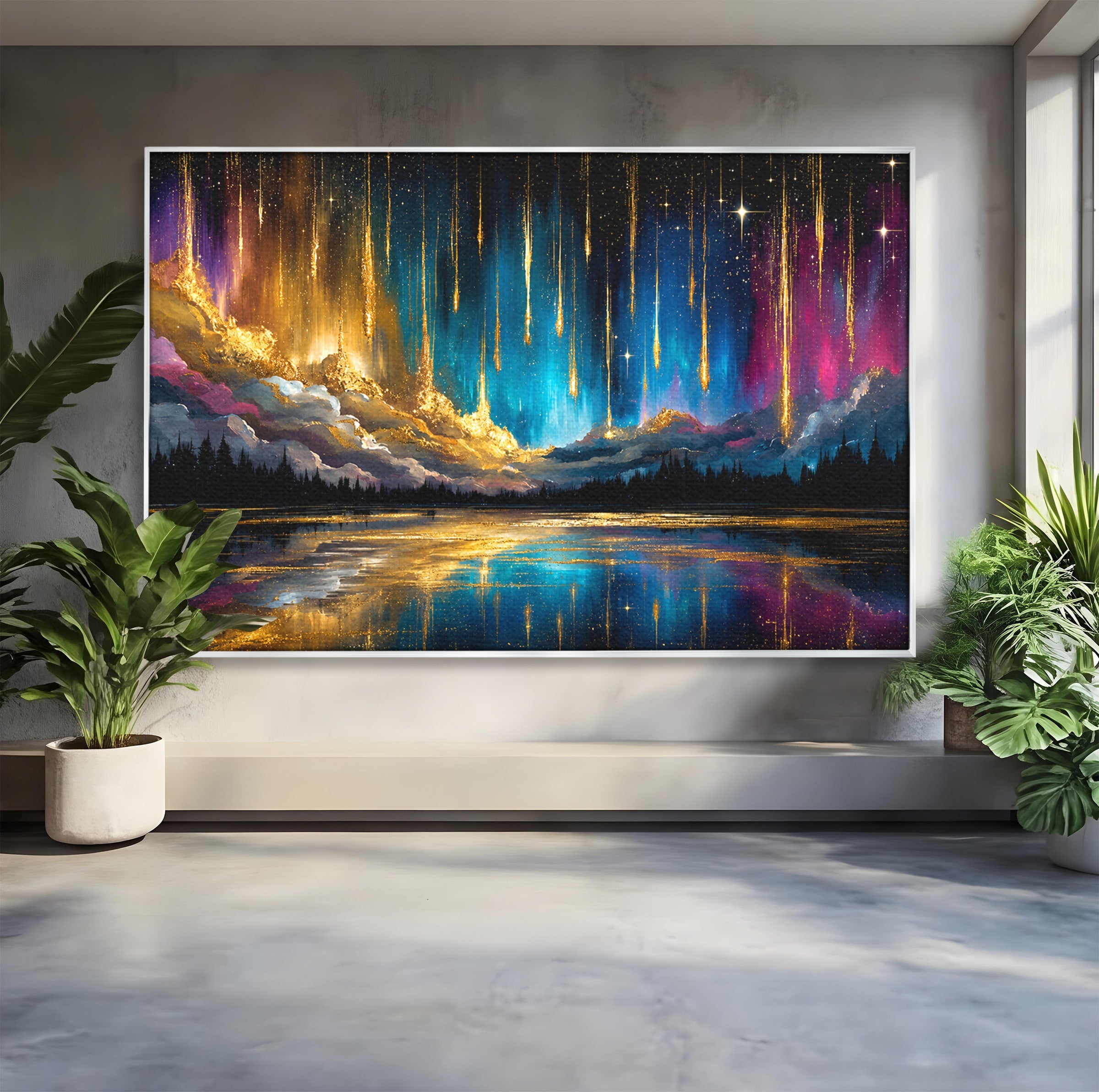 Tablou Canvas Premium LuxCanva® S1031, Aurora Boreala Feerica, Aurora, Peisaj, Cer, Noapte, Magie, Living, Dormitor, Culori Vibrante