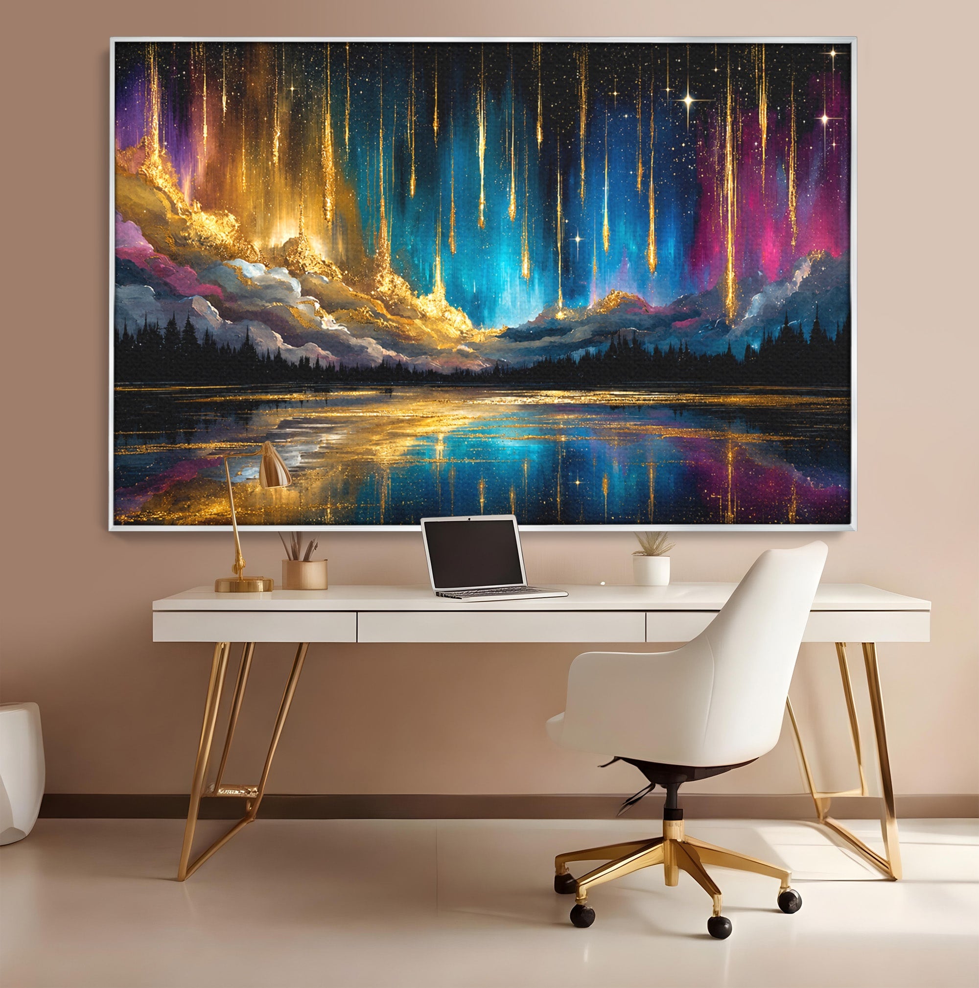 Tablou Canvas Premium LuxCanva® S1031, Aurora Boreala Feerica, Aurora, Peisaj, Cer, Noapte, Magie, Living, Dormitor, Culori Vibrante