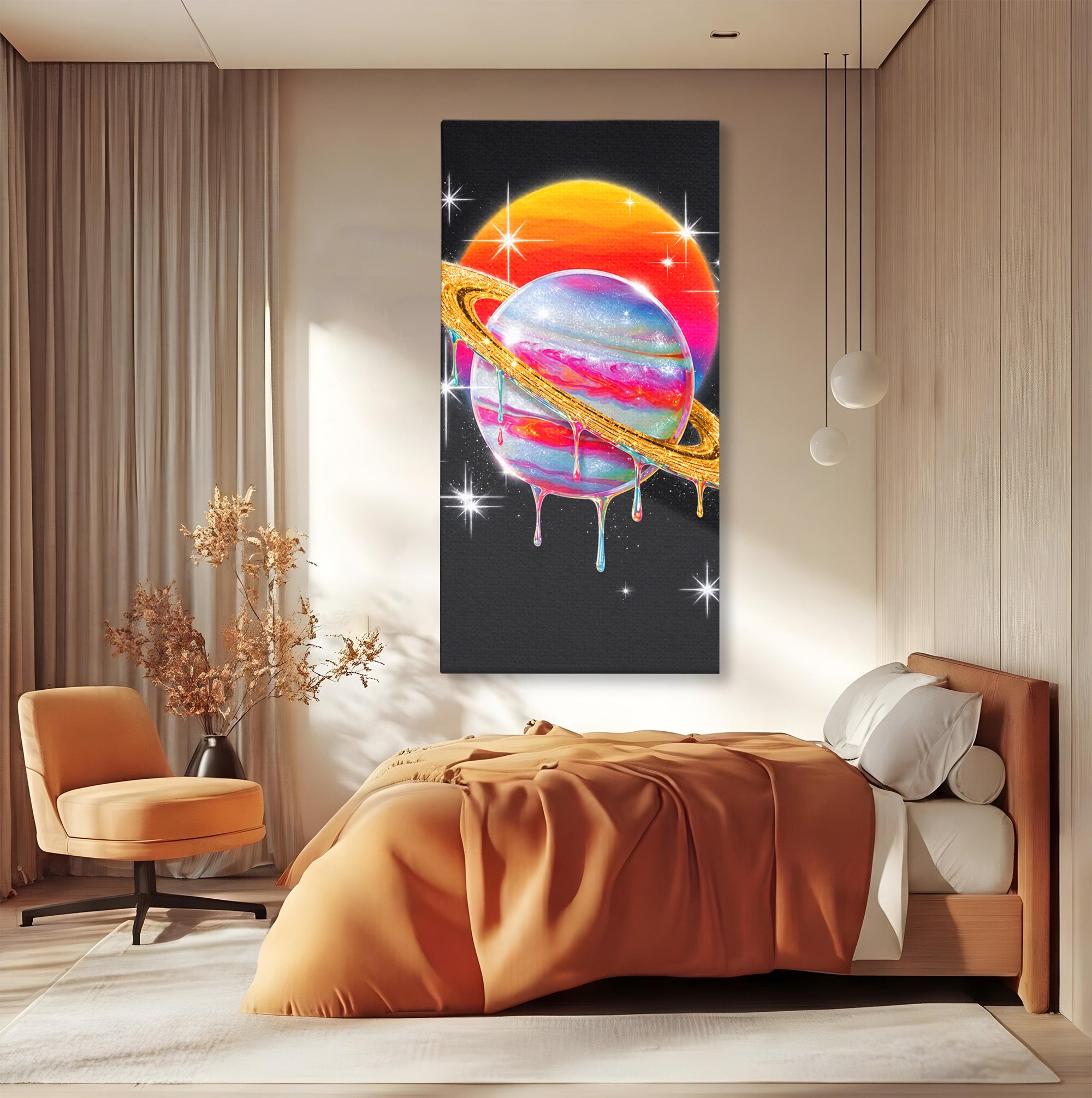 Tablou Canvas Premium LuxCanva® S1032, Planeta Curcubeu, Planeta, Spatiu, Culori, Fantezie, Dormitor, Culori Vibrante