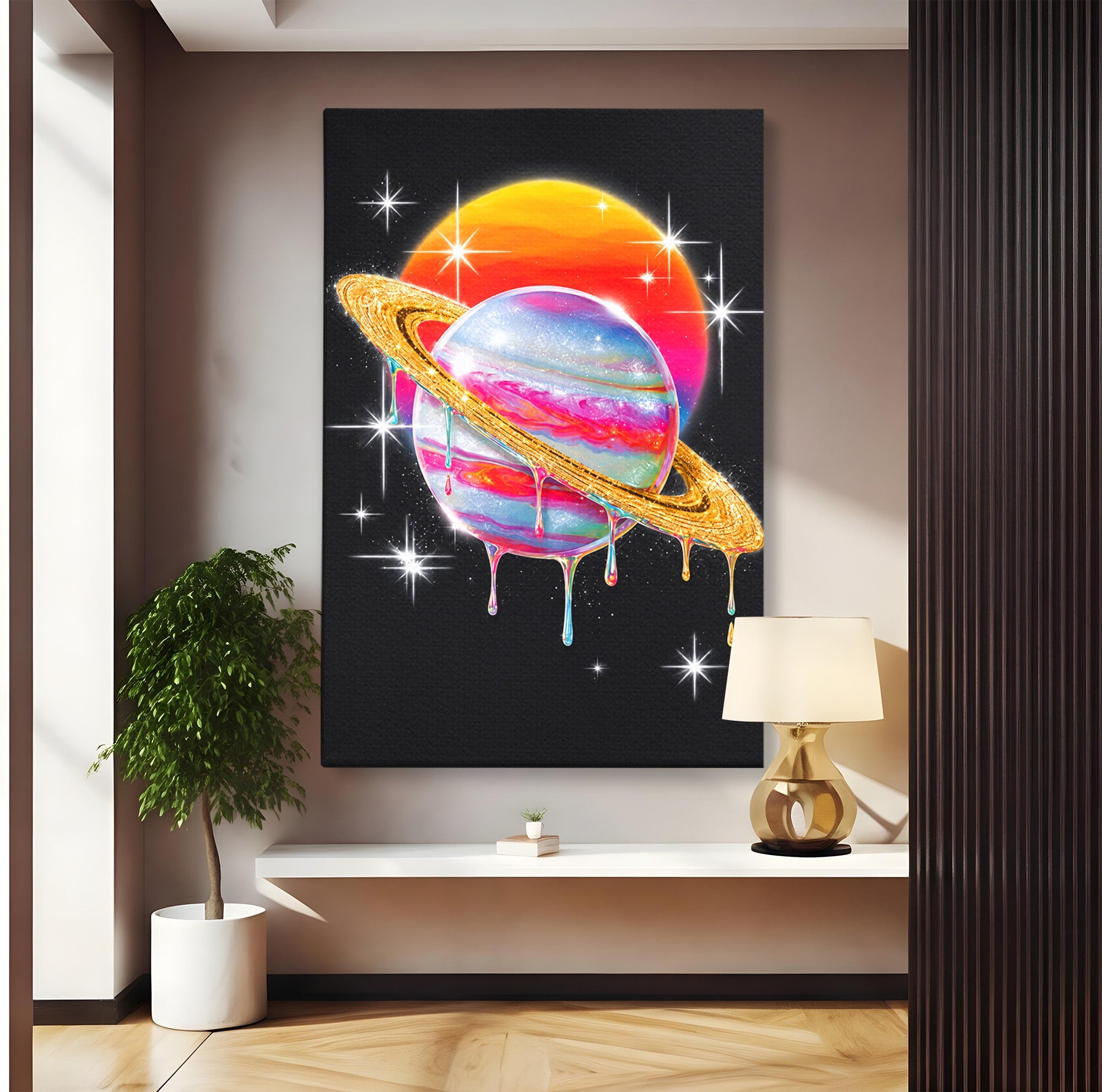Tablou Canvas Premium LuxCanva® S1032, Planeta Curcubeu, Planeta, Spatiu, Culori, Fantezie, Dormitor, Culori Vibrante