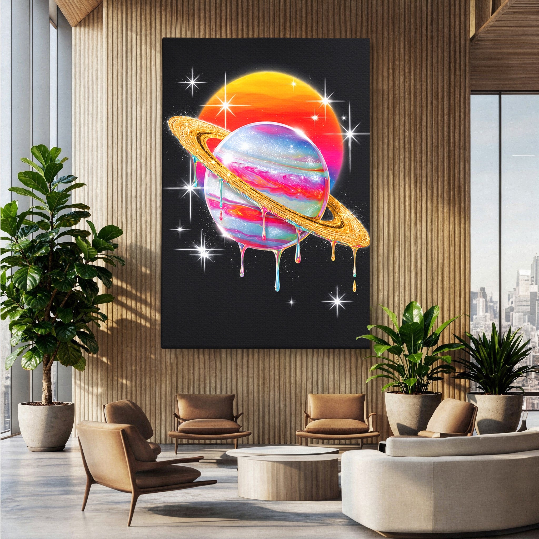 Tablou Canvas Premium LuxCanva® S1032, Planeta Curcubeu, Planeta, Spatiu, Culori, Fantezie, Dormitor, Culori Vibrante