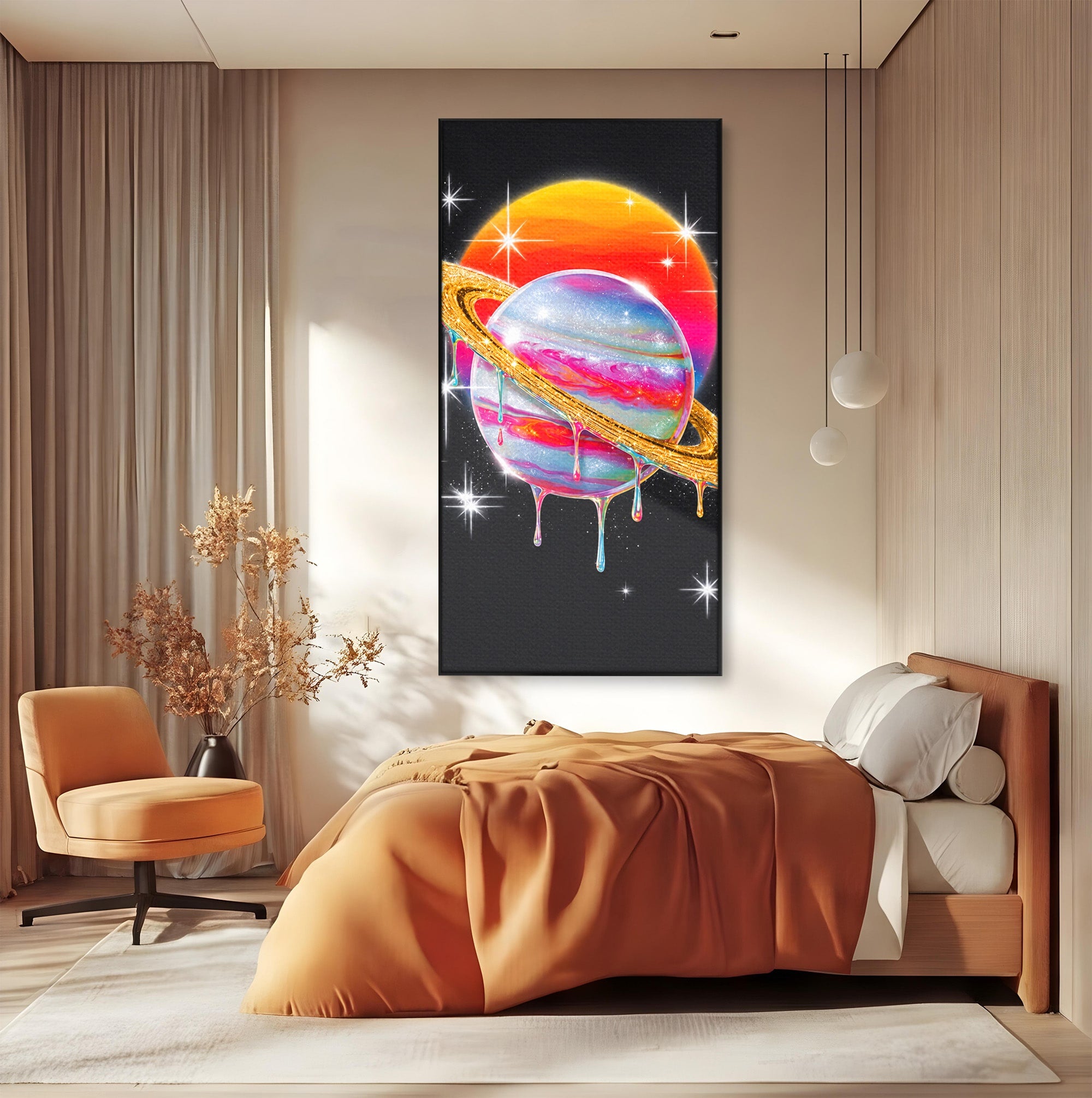 Tablou Canvas Premium LuxCanva® S1032, Planeta Curcubeu, Planeta, Spatiu, Culori, Fantezie, Dormitor, Culori Vibrante