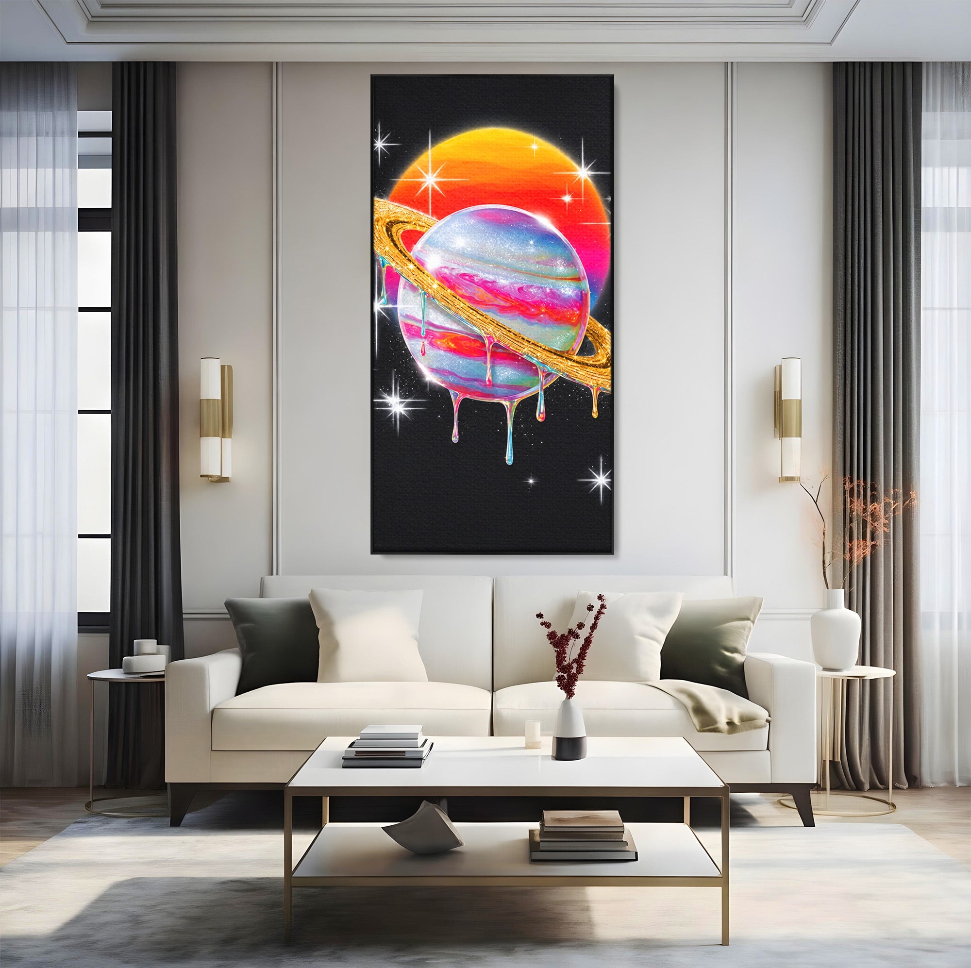 Tablou Canvas Premium LuxCanva® S1032, Planeta Curcubeu, Planeta, Spatiu, Culori, Fantezie, Dormitor, Culori Vibrante