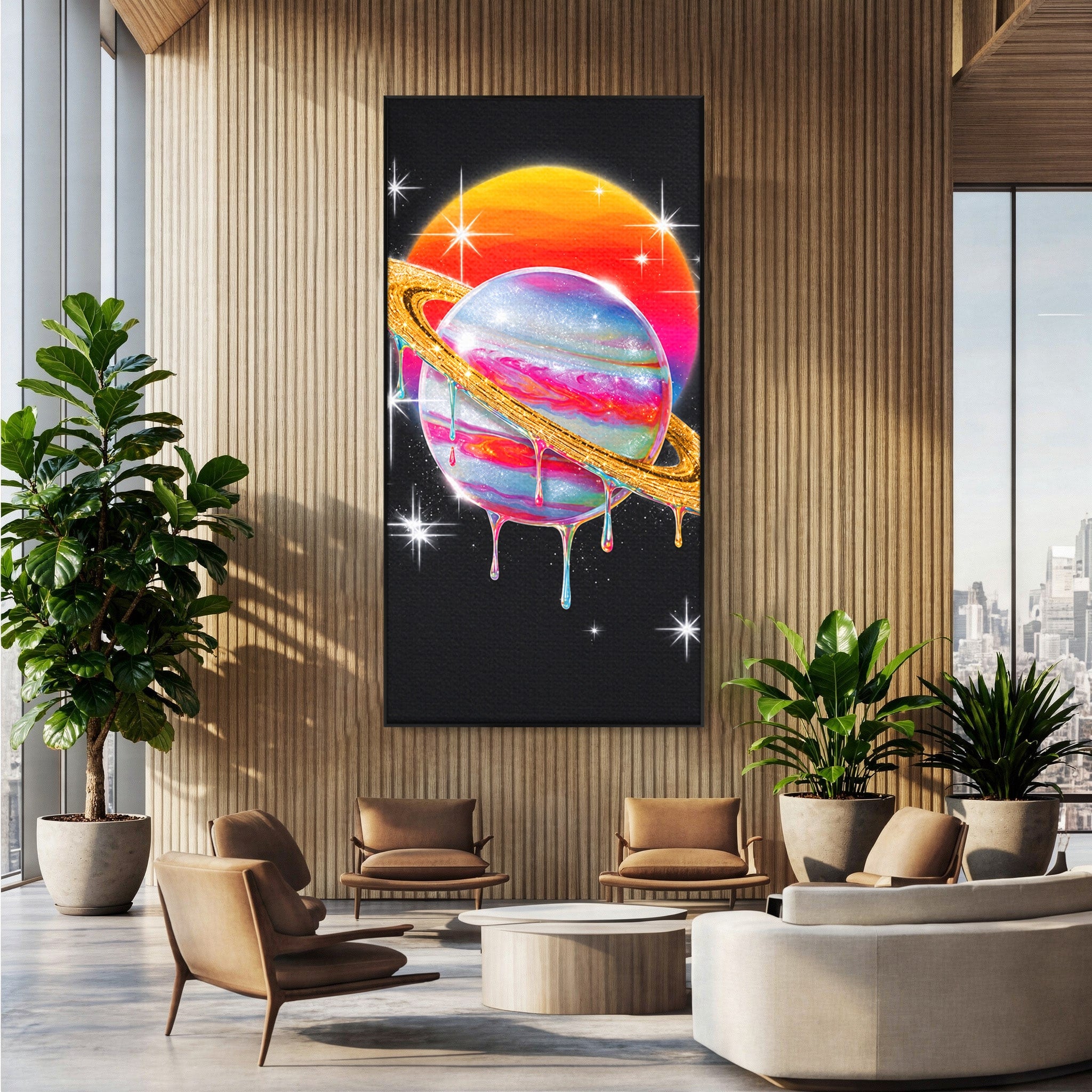 Tablou Canvas Premium LuxCanva® S1032, Planeta Curcubeu, Planeta, Spatiu, Culori, Fantezie, Dormitor, Culori Vibrante