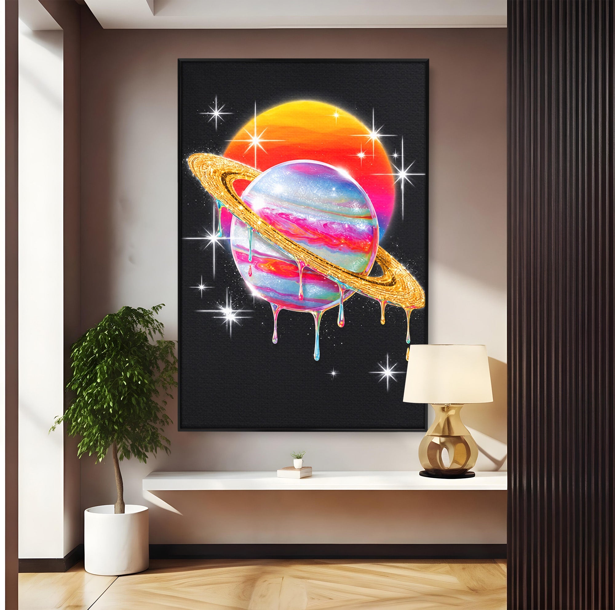 Tablou Canvas Premium LuxCanva® S1032, Planeta Curcubeu, Planeta, Spatiu, Culori, Fantezie, Dormitor, Culori Vibrante