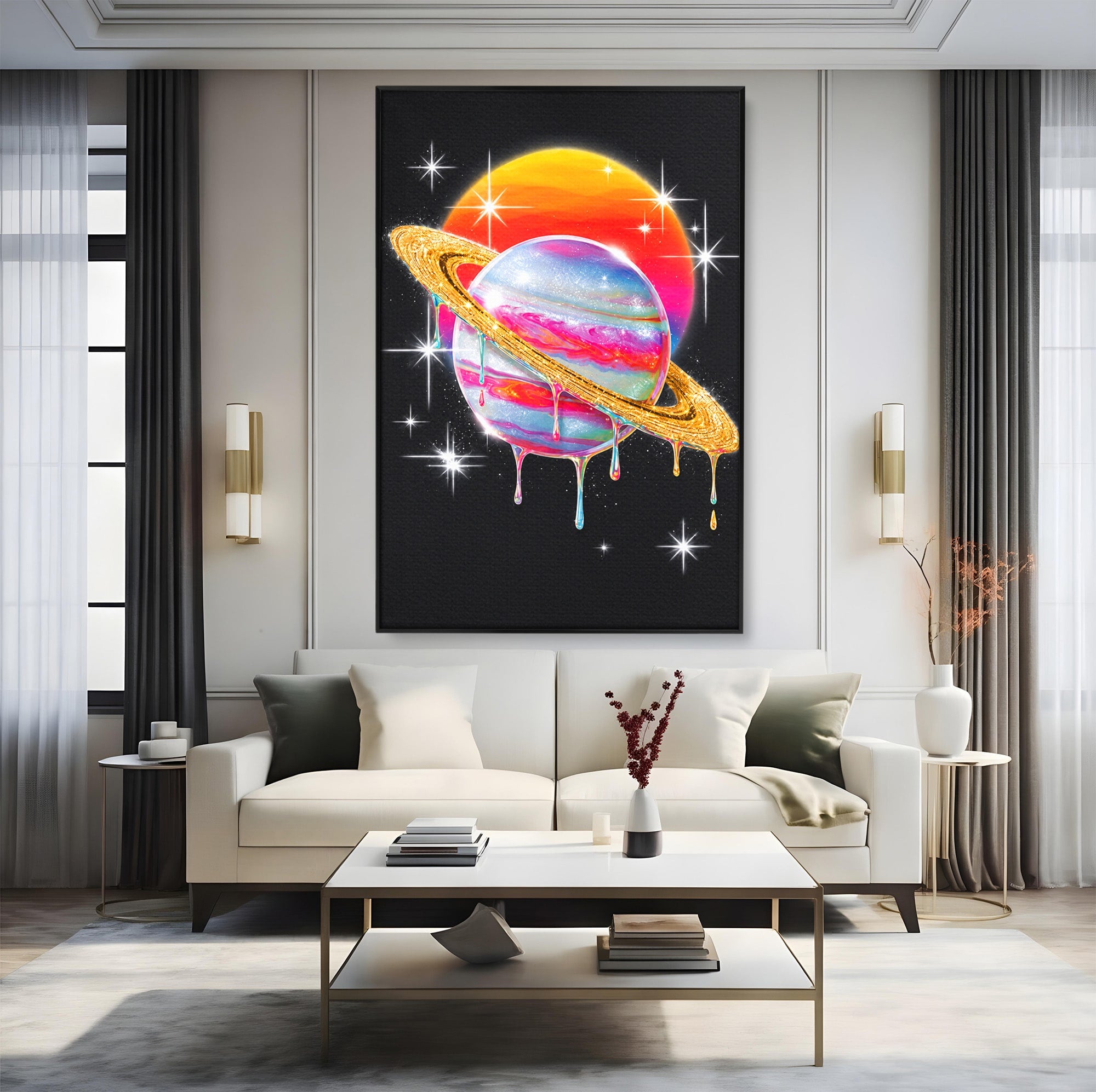 Tablou Canvas Premium LuxCanva® S1032, Planeta Curcubeu, Planeta, Spatiu, Culori, Fantezie, Dormitor, Culori Vibrante