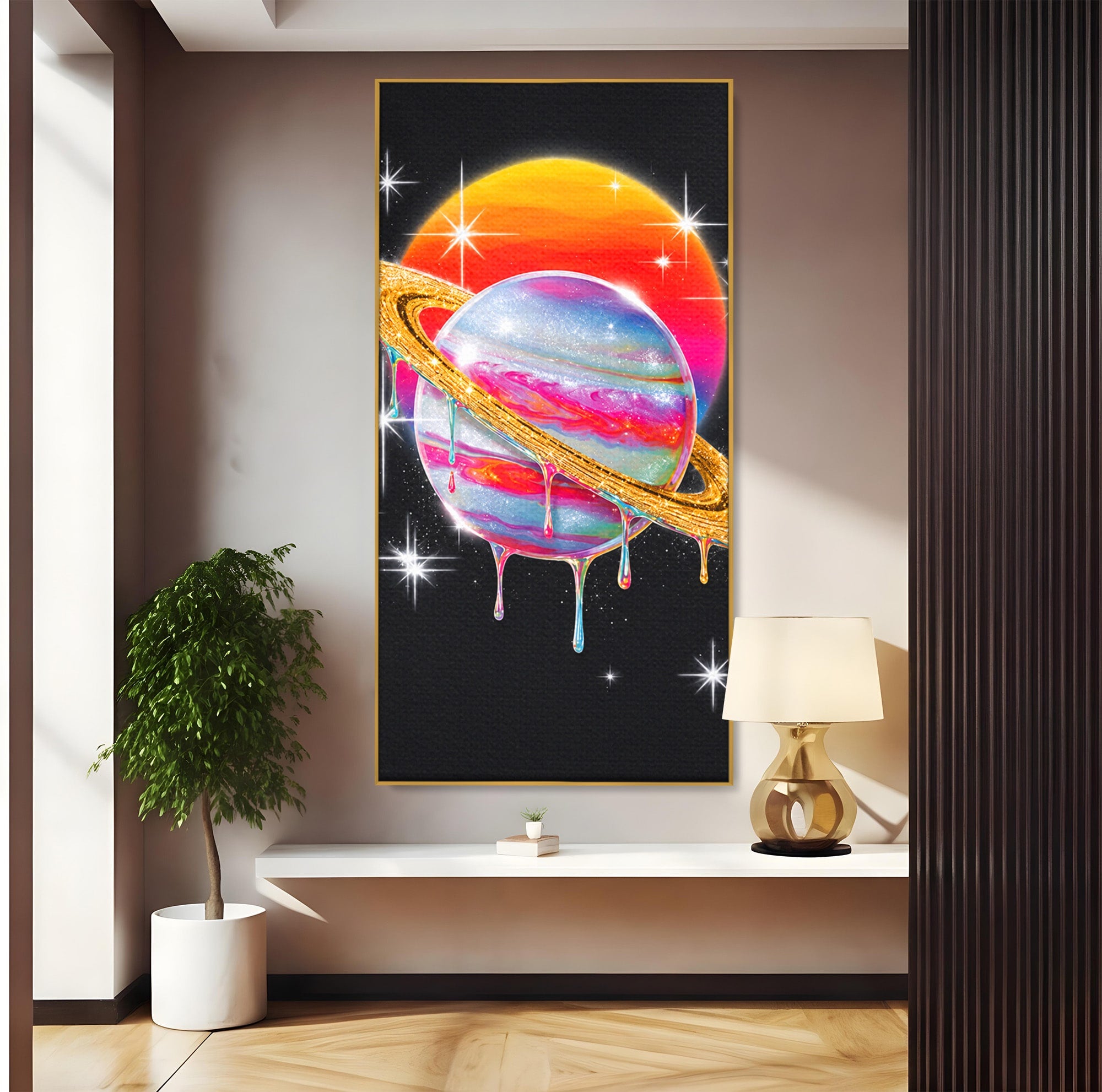 Tablou Canvas Premium LuxCanva® S1032, Planeta Curcubeu, Planeta, Spatiu, Culori, Fantezie, Dormitor, Culori Vibrante