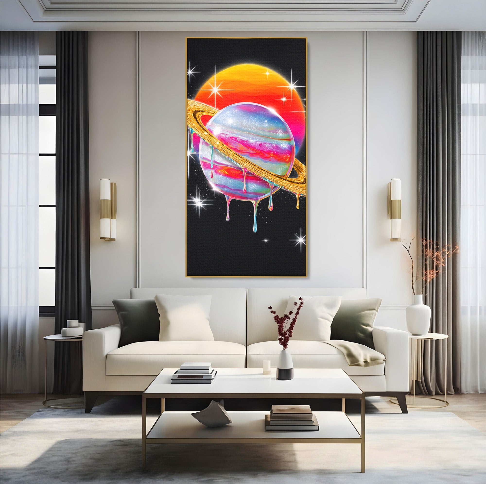 Tablou Canvas Premium LuxCanva® S1032, Planeta Curcubeu, Planeta, Spatiu, Culori, Fantezie, Dormitor, Culori Vibrante