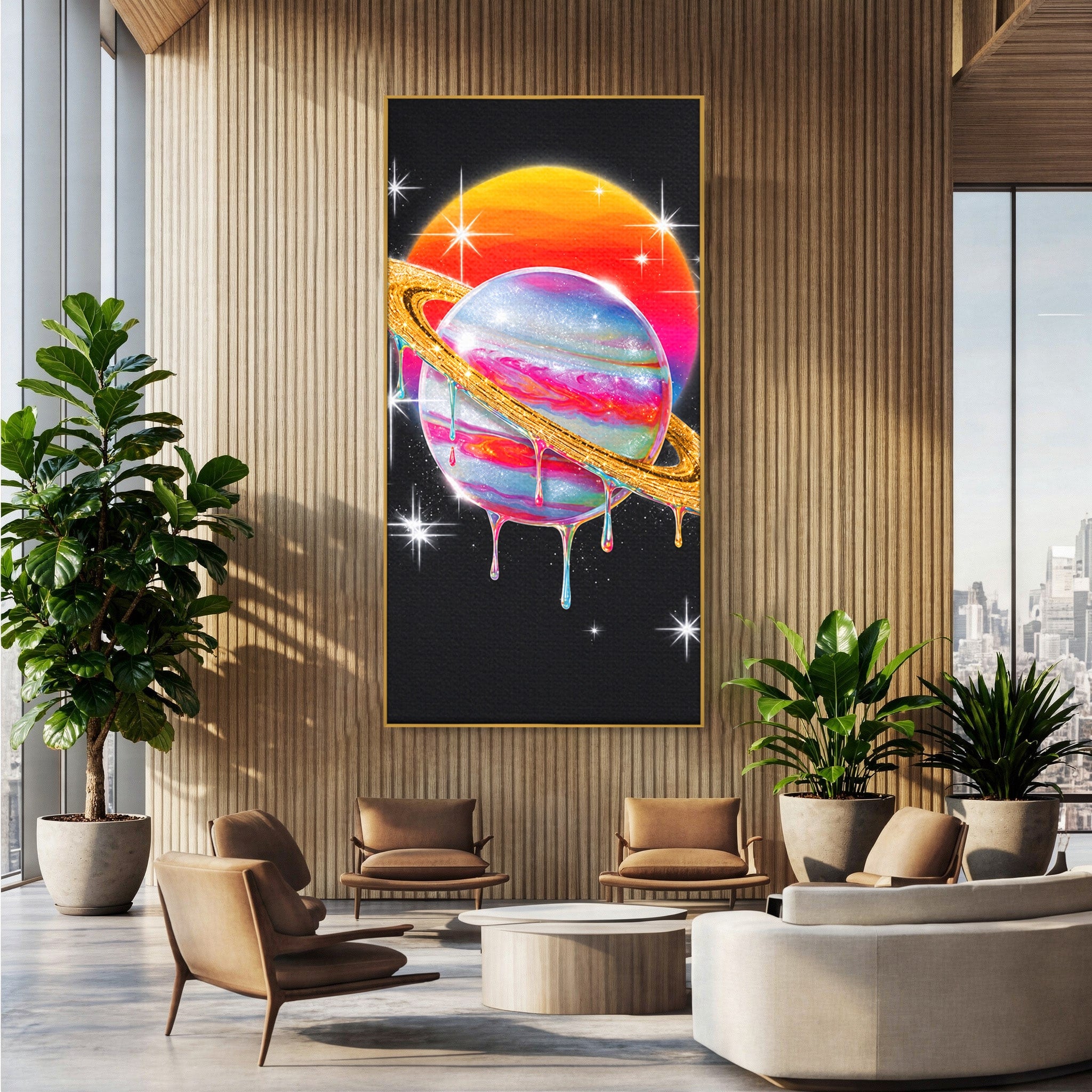 Tablou Canvas Premium LuxCanva® S1032, Planeta Curcubeu, Planeta, Spatiu, Culori, Fantezie, Dormitor, Culori Vibrante