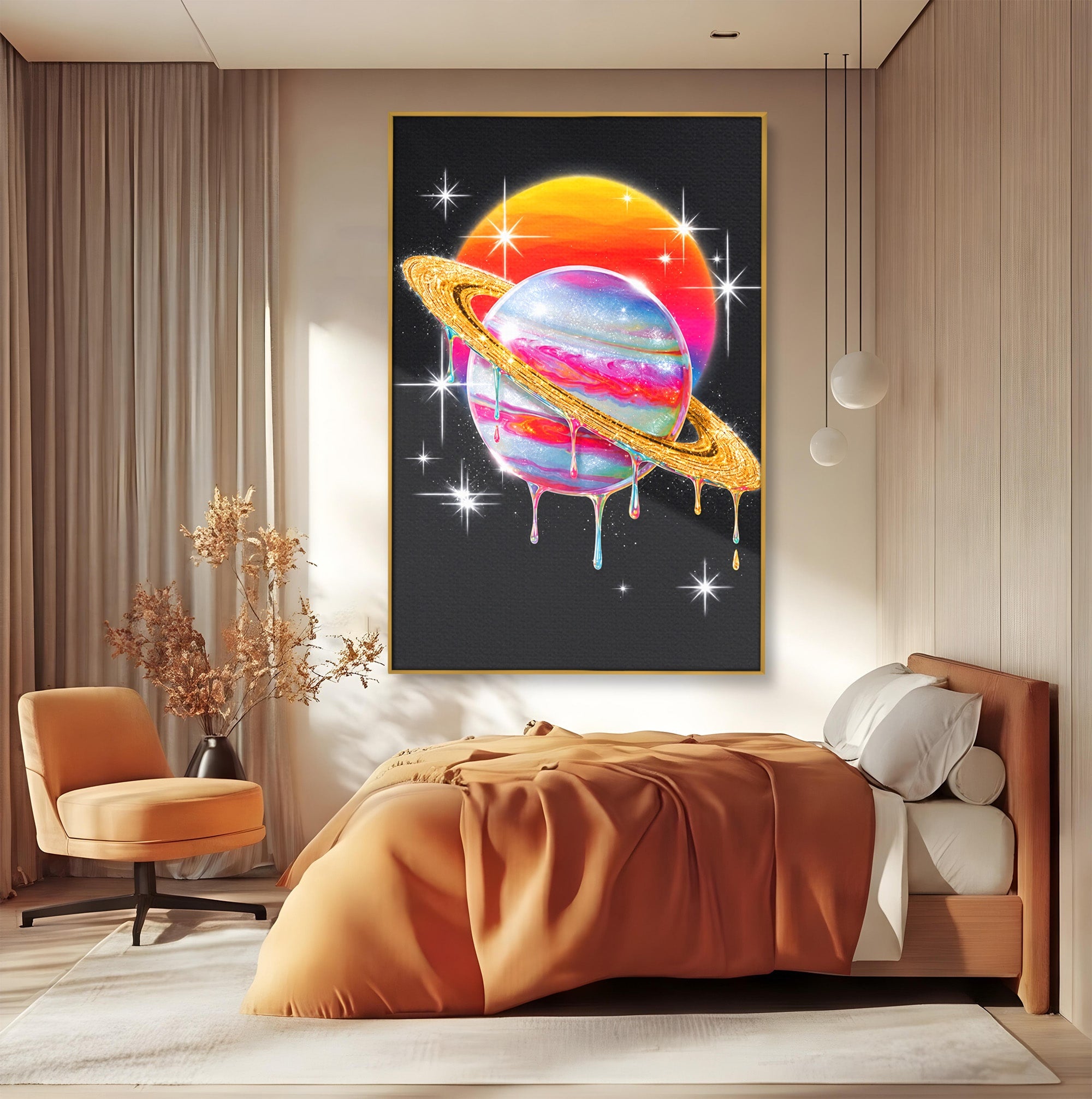 Tablou Canvas Premium LuxCanva® S1032, Planeta Curcubeu, Planeta, Spatiu, Culori, Fantezie, Dormitor, Culori Vibrante