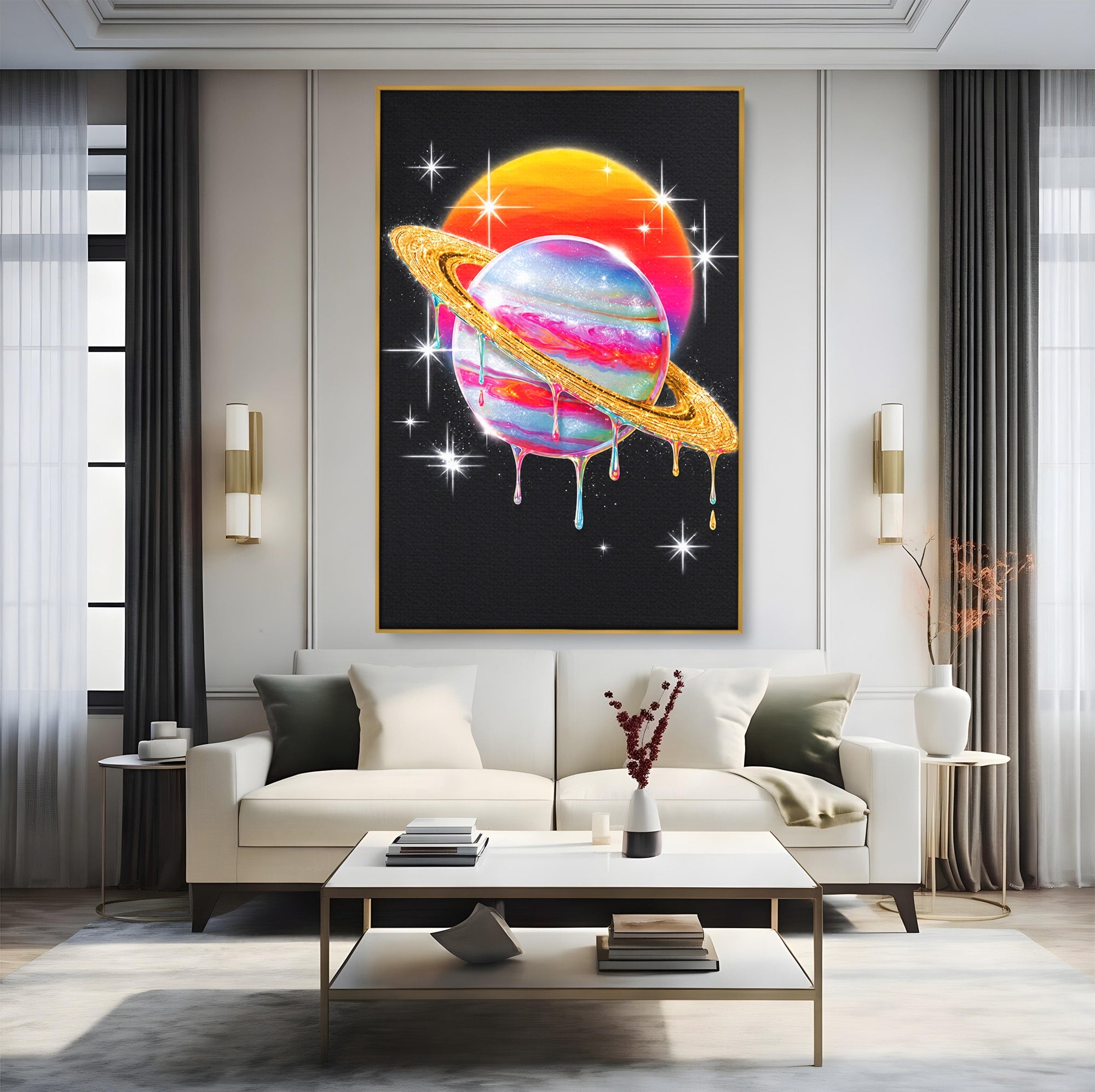 Tablou Canvas Premium LuxCanva® S1032, Planeta Curcubeu, Planeta, Spatiu, Culori, Fantezie, Dormitor, Culori Vibrante