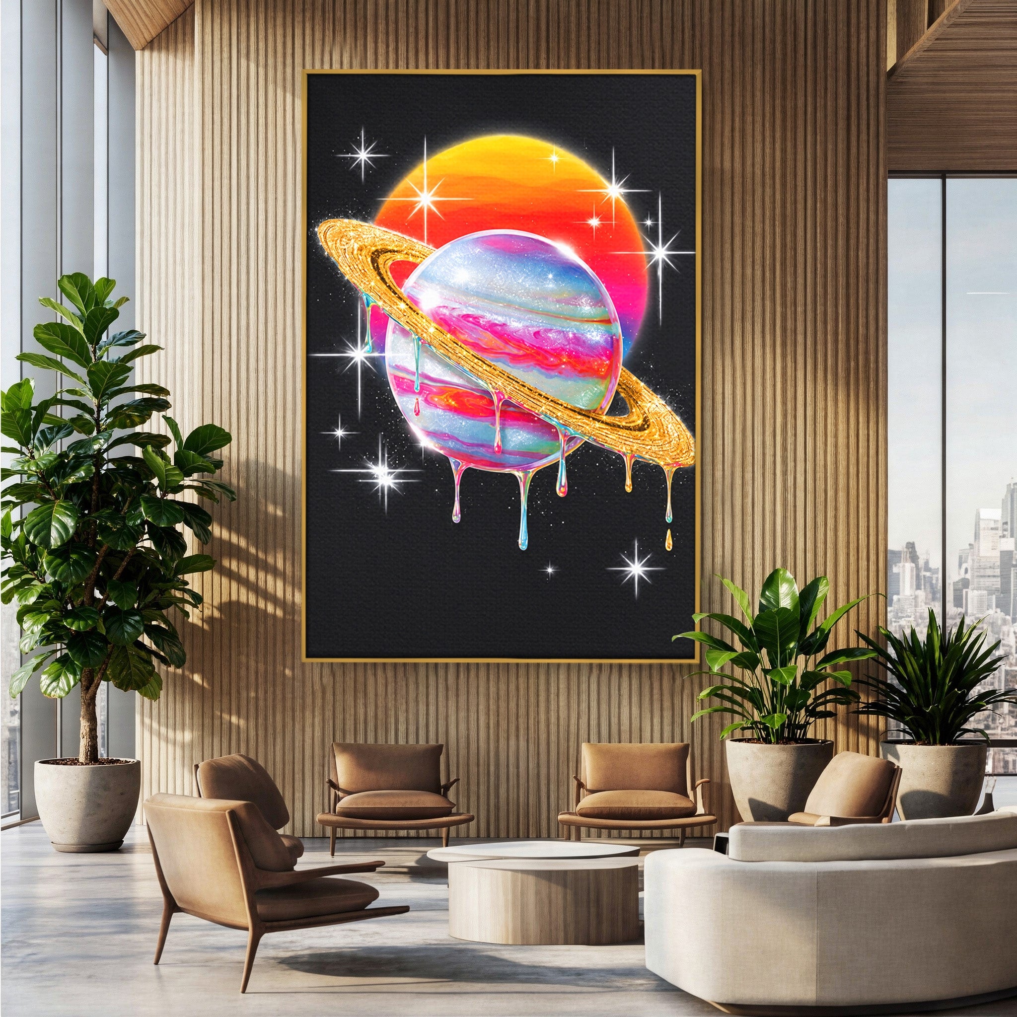Tablou Canvas Premium LuxCanva® S1032, Planeta Curcubeu, Planeta, Spatiu, Culori, Fantezie, Dormitor, Culori Vibrante
