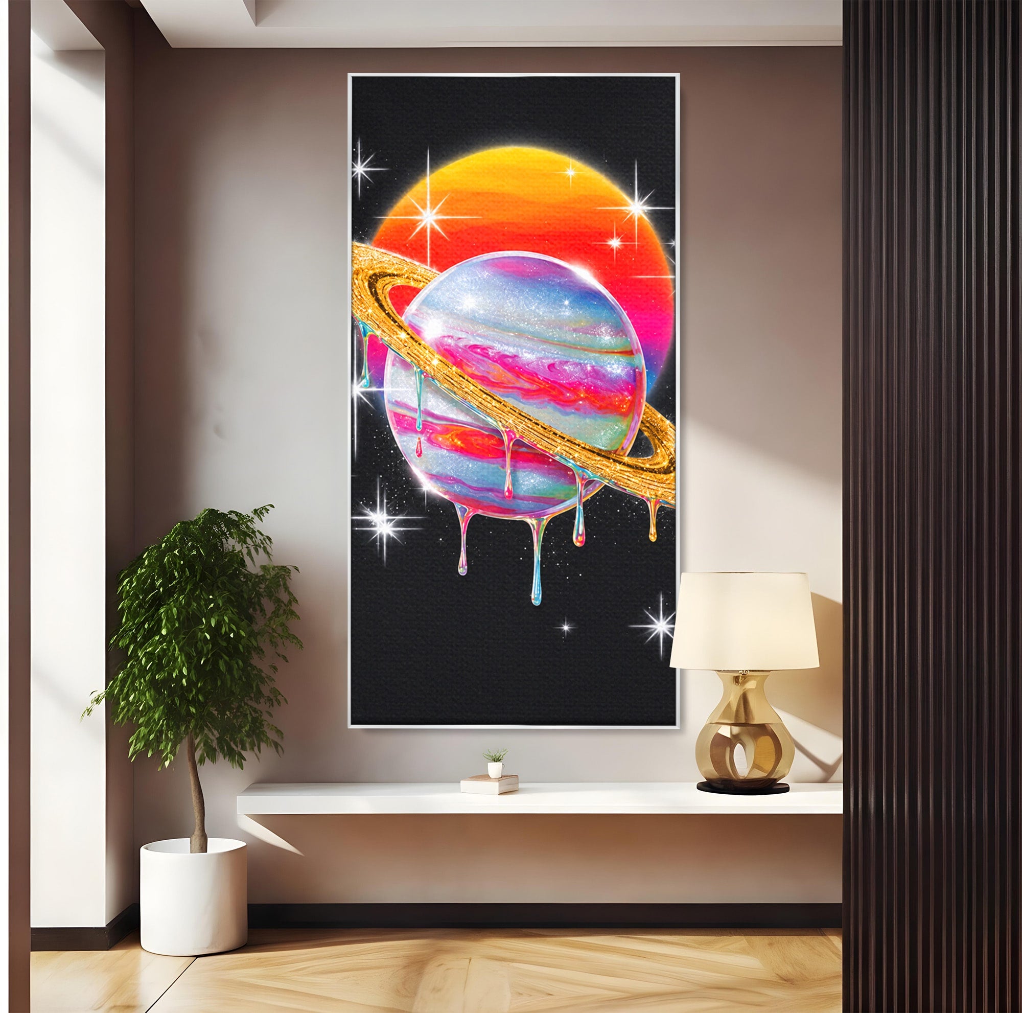 Tablou Canvas Premium LuxCanva® S1032, Planeta Curcubeu, Planeta, Spatiu, Culori, Fantezie, Dormitor, Culori Vibrante