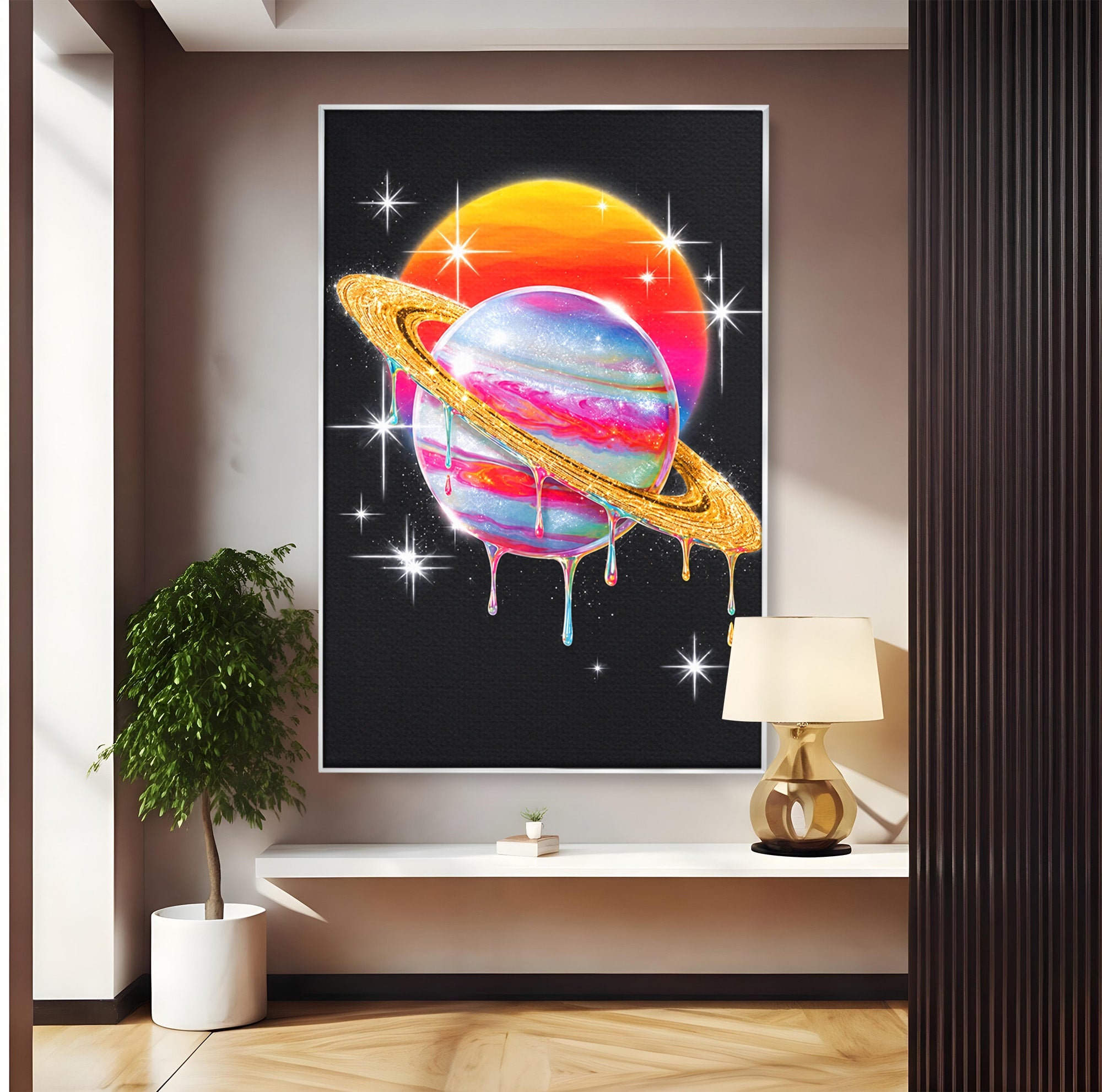 Tablou Canvas Premium LuxCanva® S1032, Planeta Curcubeu, Planeta, Spatiu, Culori, Fantezie, Dormitor, Culori Vibrante