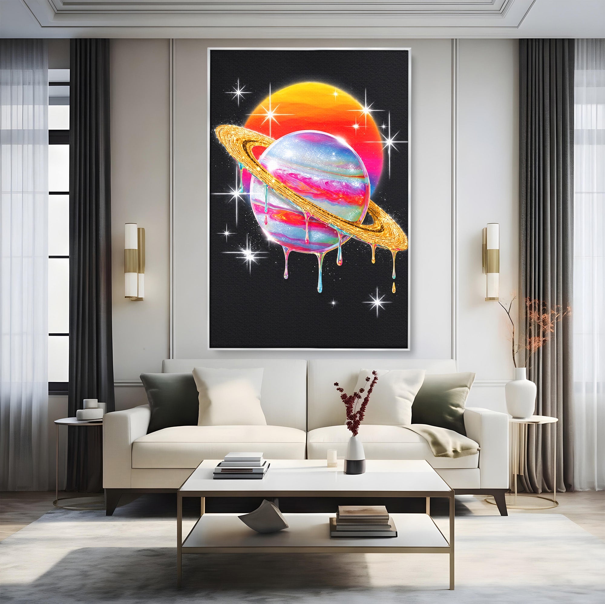 Tablou Canvas Premium LuxCanva® S1032, Planeta Curcubeu, Planeta, Spatiu, Culori, Fantezie, Dormitor, Culori Vibrante